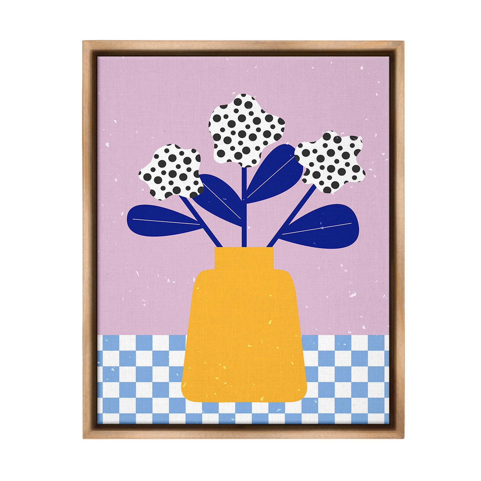 Stupell Industries Abstract Dotted Flowers Botanical & Floral Painting Brown Floater Framed Canvas Art Print Wall Art, 25 x 31