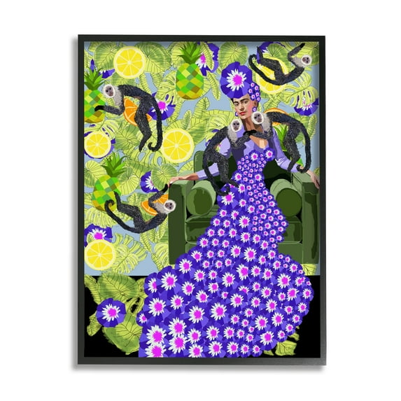 Stupell Industries Abstract Dress Frida Fashion Flower Pattern Botanical Monkeys , 16 x 20, Design by Lynnda Rakos