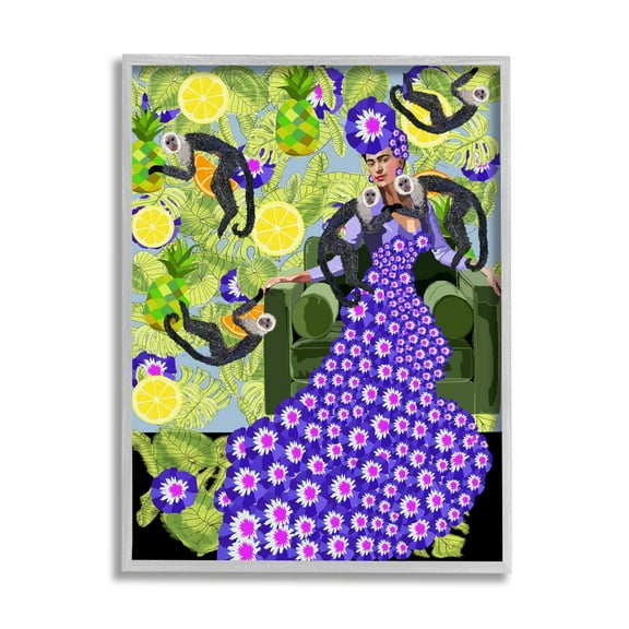Stupell Industries Abstract Dress Frida Fashion Flower Pattern Botanical Monkeys , 24 x 30, Design by Lynnda Rakos