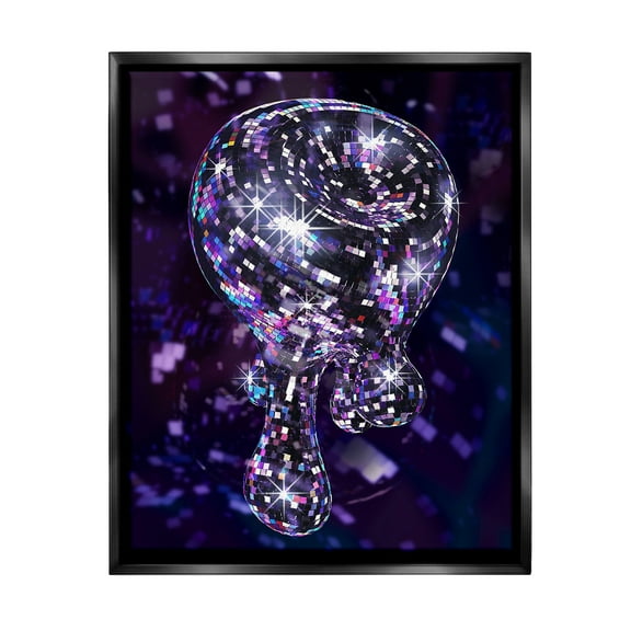 Stupell Industries Abstract Dripping Disco Abstract Painting Black Floater Framed Canvas Art Print Wall Art, 17 x 21