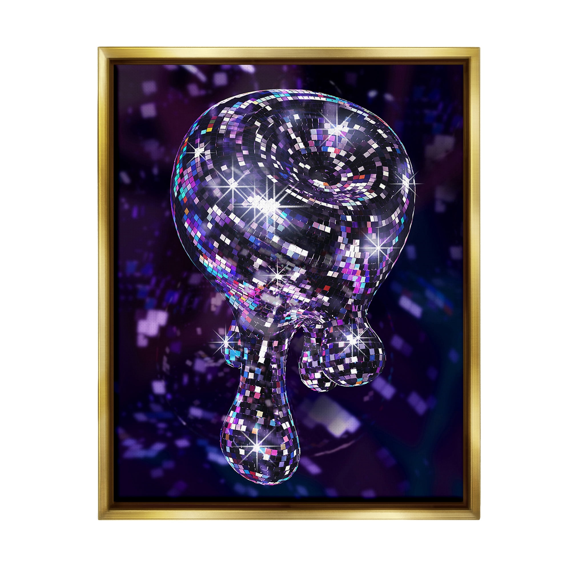 Stupell Industries Abstract Dripping Disco Abstract Painting Gold Floater Framed Canvas Art Print Wall Art, 17 x 21