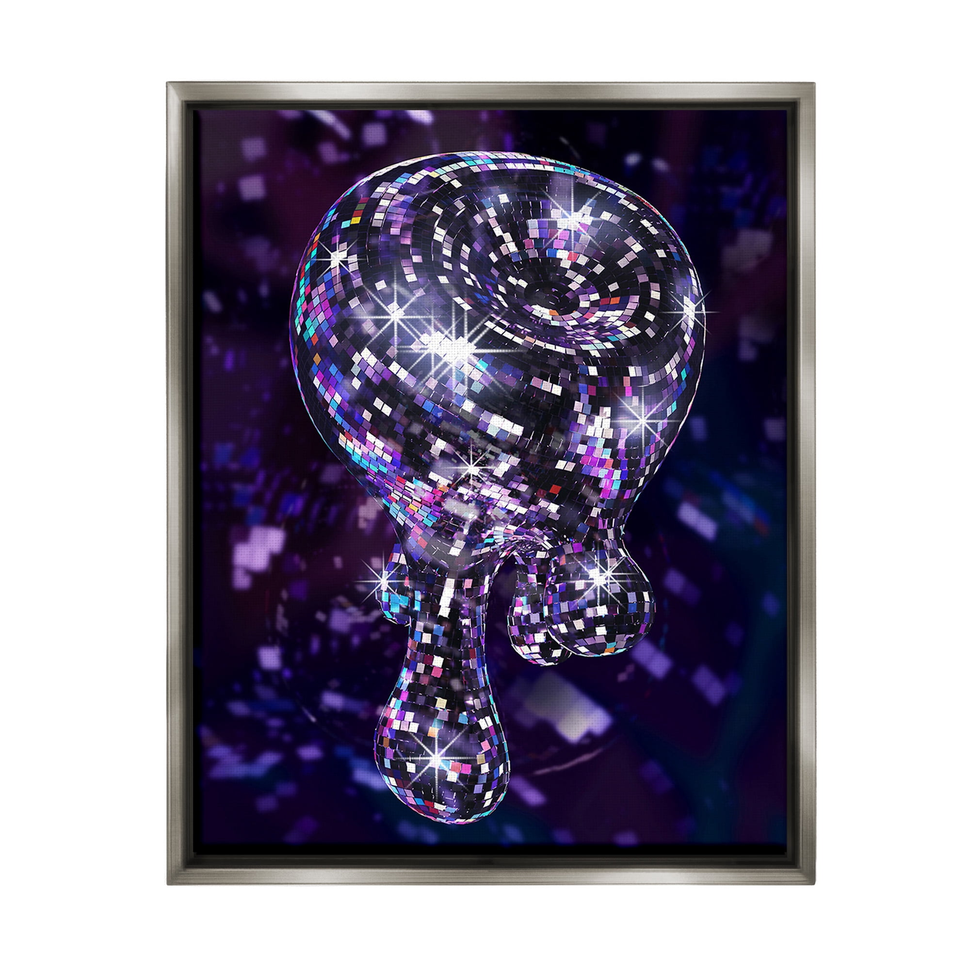 Stupell Industries Abstract Dripping Disco Abstract Painting Gray Floater Framed Canvas Art Print Wall Art, 25 x 31
