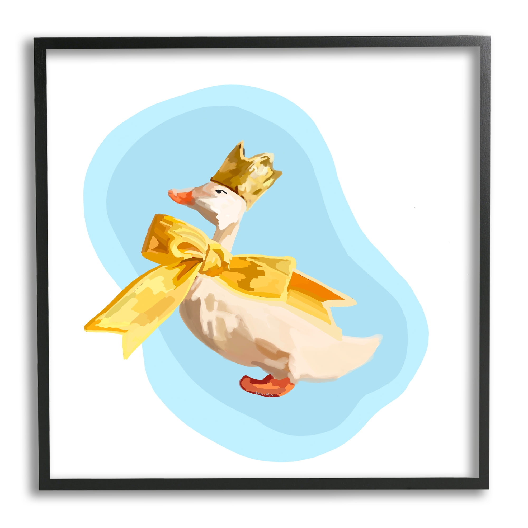 Stupell Industries Abstract Duck in Bow Animals & Insects Painting Black Framed Art Print Wall Art, 17 x 17