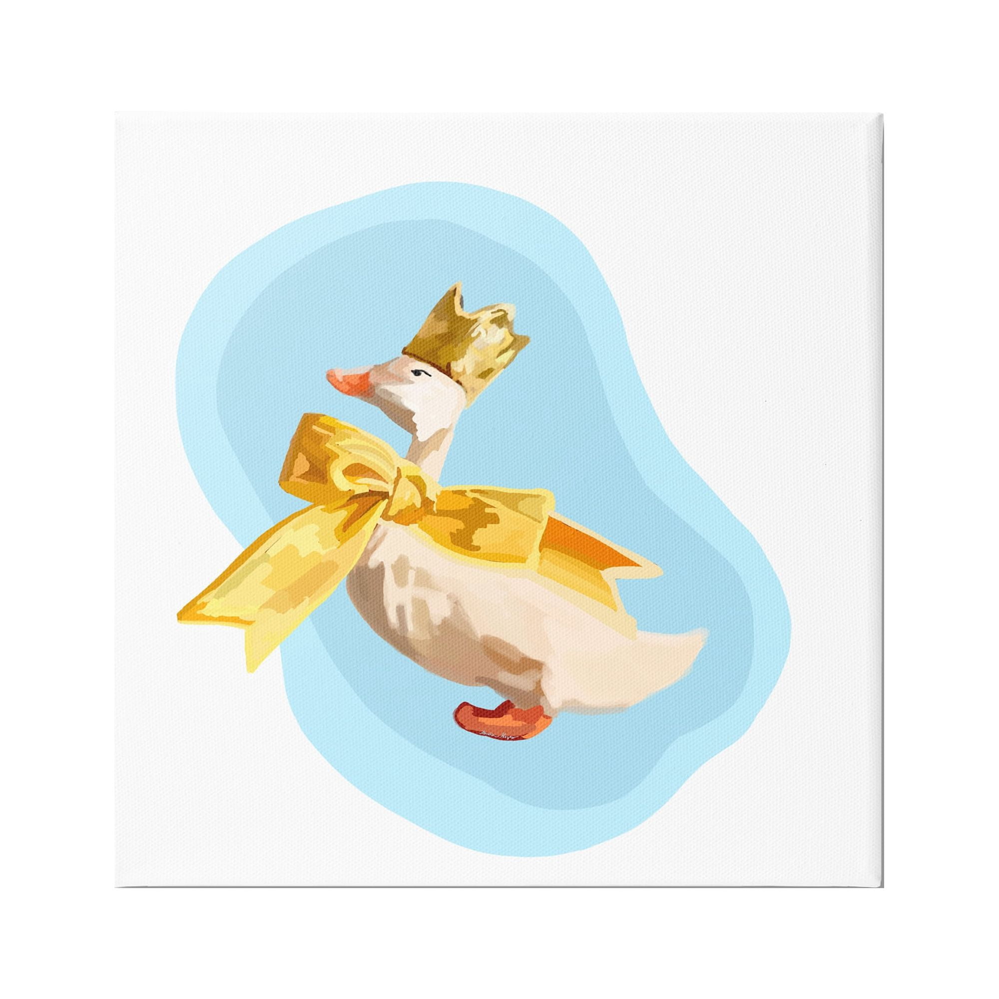 Stupell Industries Abstract Duck in Bow Animals & Insects Painting Gallery Wrapped Canvas Art Print Wall Art, 24 x 24