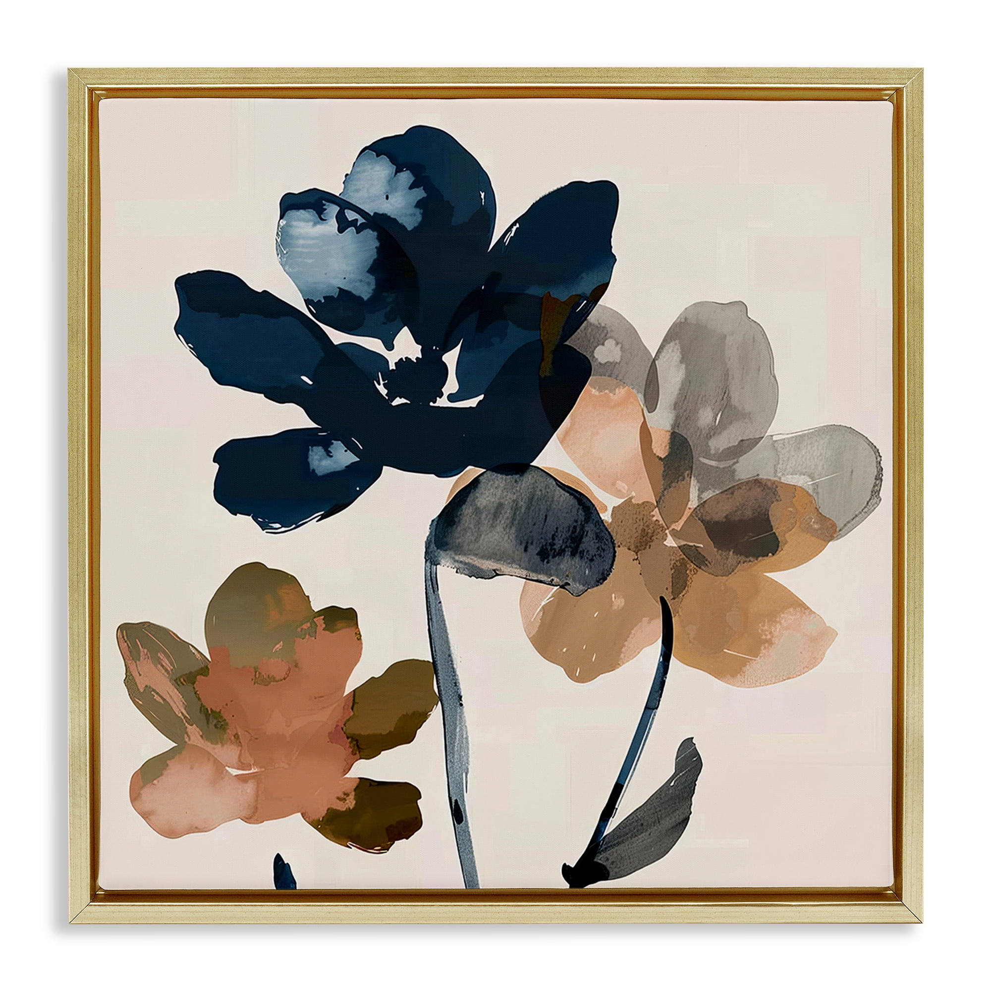 Stupell Industries Abstract Earth Tone Blooms Plants & Flowers Painting Gold Floater Framed Canvas Art Print Wall Art, 25 x 25