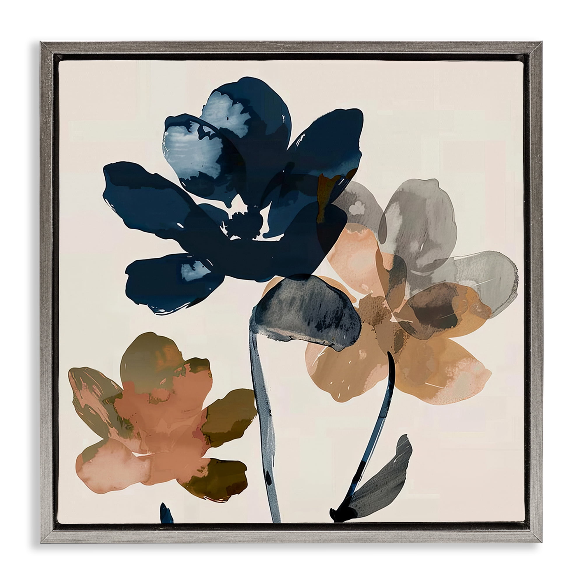 Stupell Industries Abstract Earth Tone Blooms Plants & Flowers Painting Gray Floater Framed Canvas Art Print Wall Art, 25 x 25