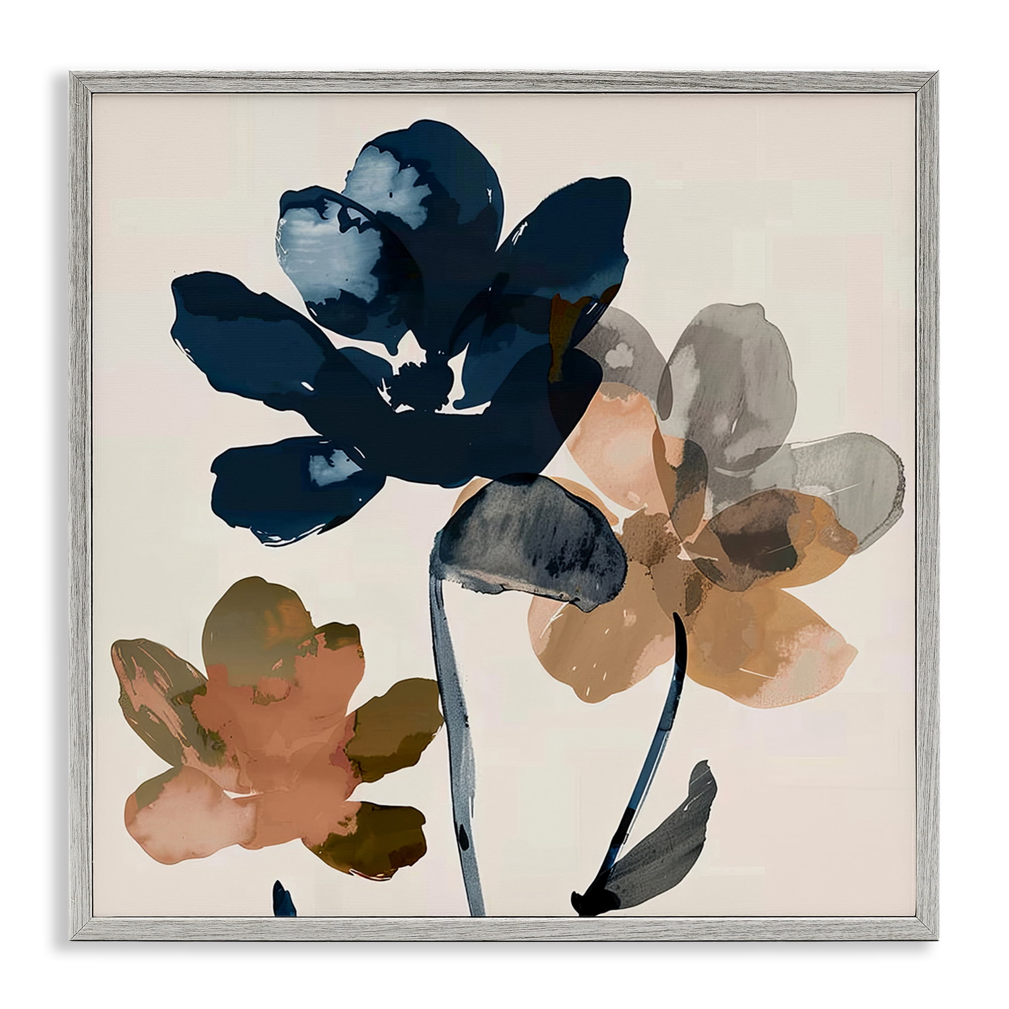 Stupell Industries Abstract Earth Tone Blooms Plants & Flowers Painting Gray Framed Art Print Wall Art, 12 x 12