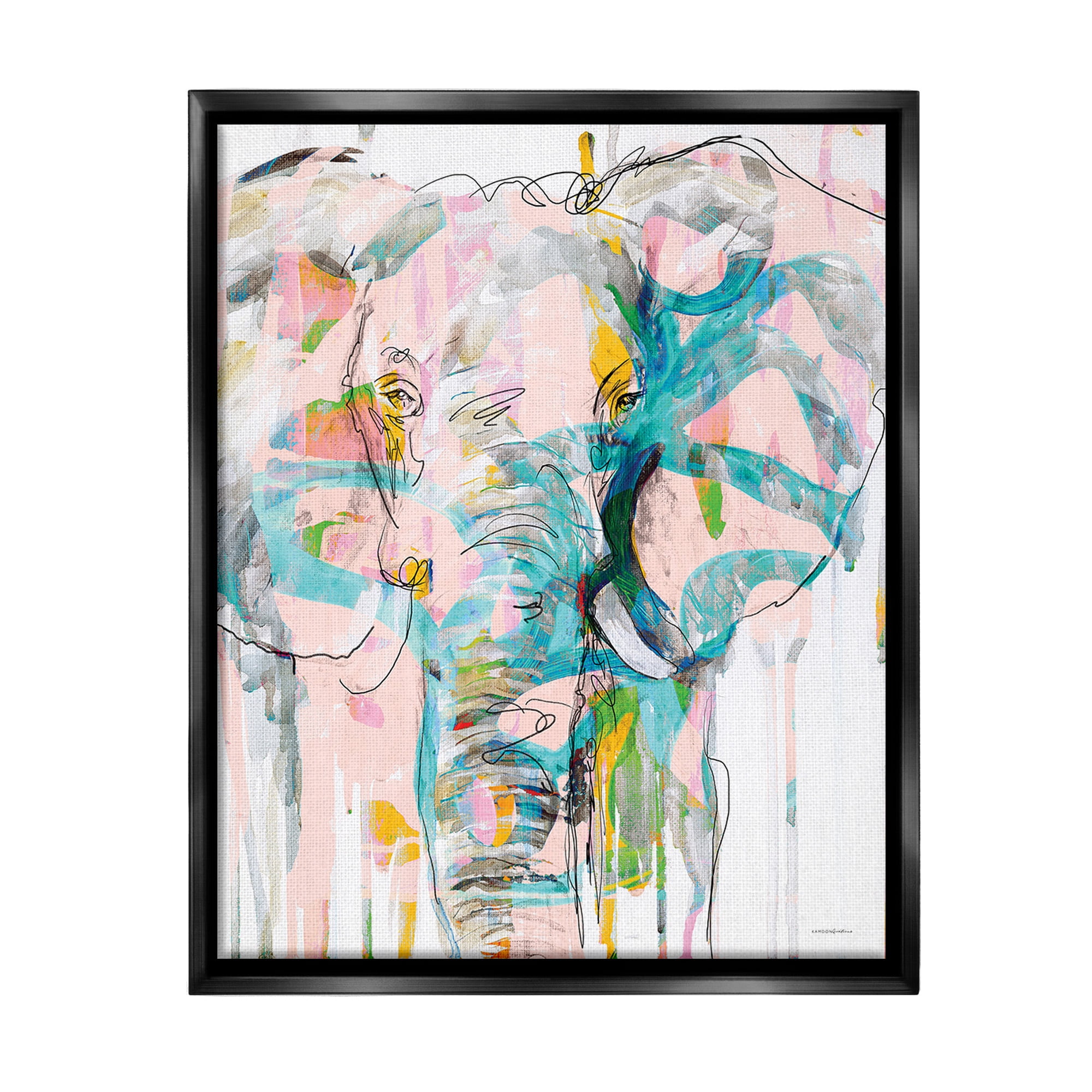 Stupell Industries Abstract Elephant Doodle Animals & Insects Painting Black Floater Framed Canvas Art Print Wall Art, 17 x 21