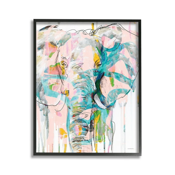 Stupell Industries Abstract Elephant Doodle Animals & Insects Painting Black Framed Art Print Wall Art, 11 x 14