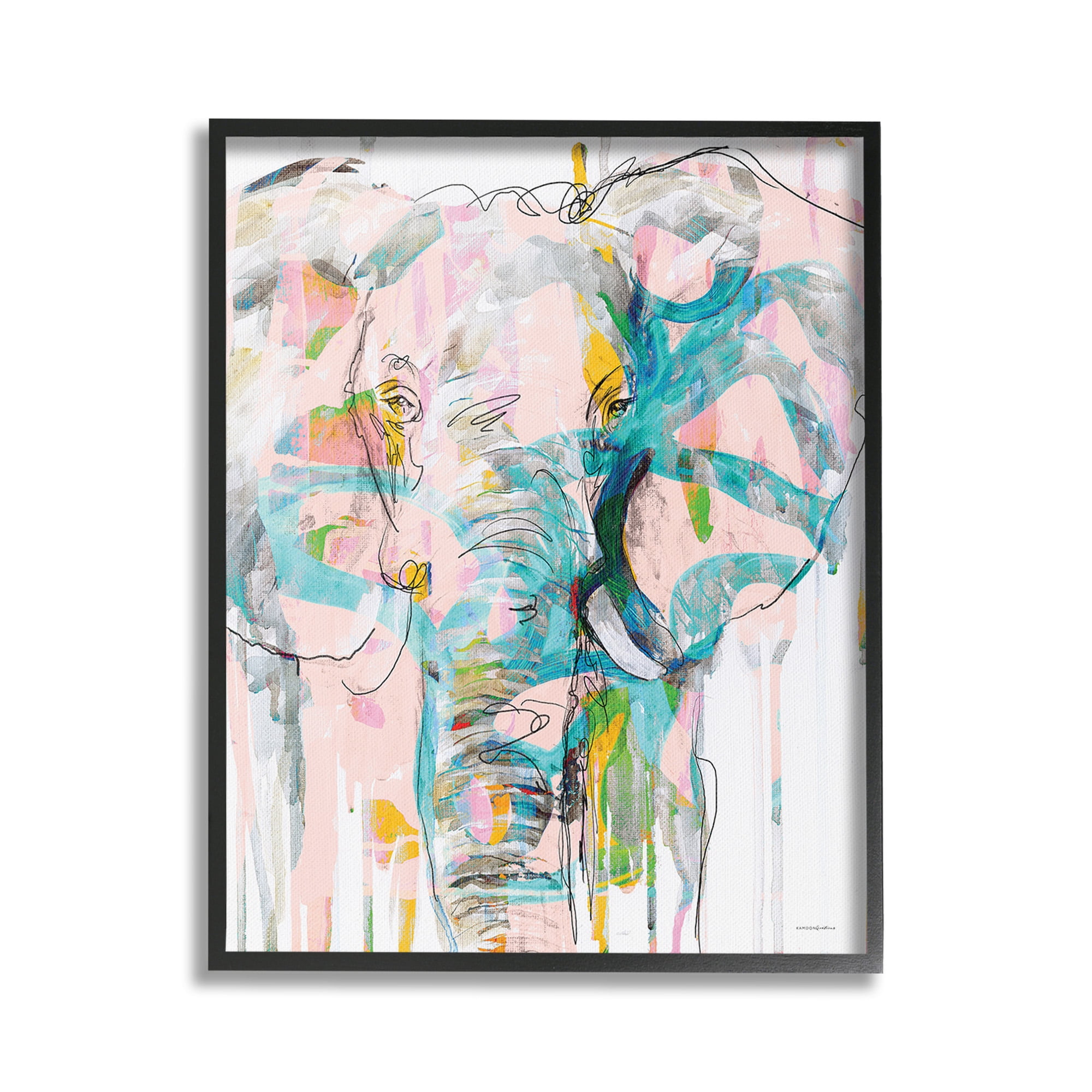 Stupell Industries Abstract Elephant Doodle Animals & Insects Painting Black Framed Art Print Wall Art, 16 x 20