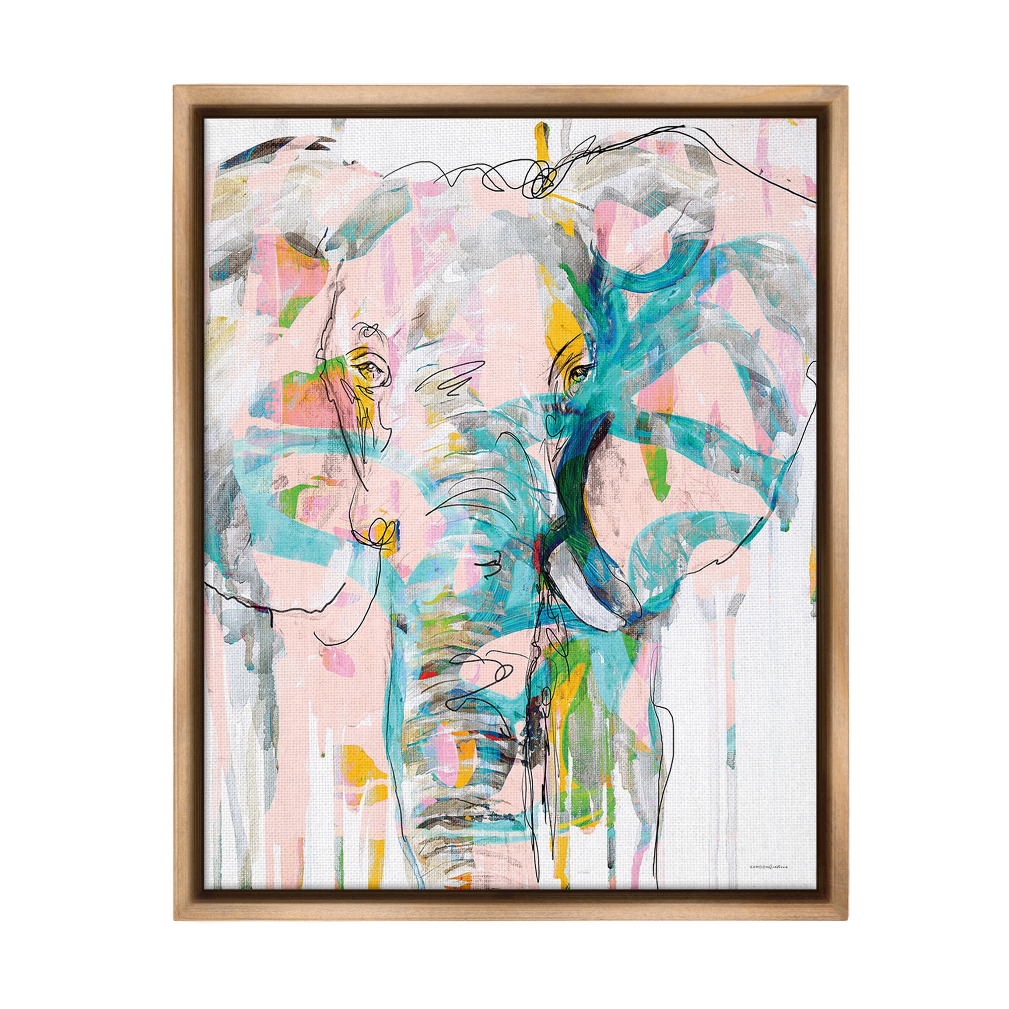 Stupell Industries Abstract Elephant Doodle Animals & Insects Painting Brown Floater Framed Canvas Art Print Wall Art, 25 x 31
