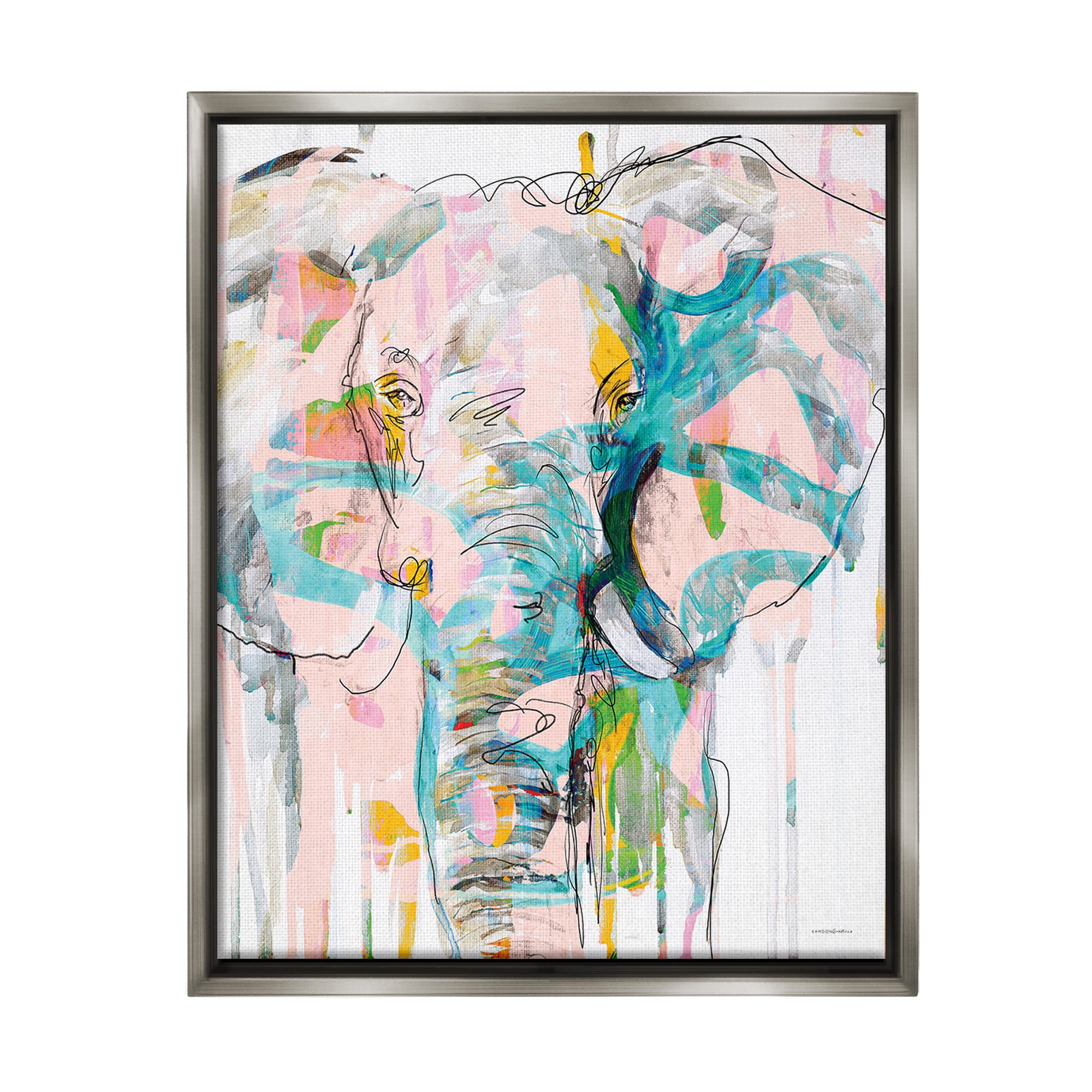 Stupell Industries Abstract Elephant Doodle Animals & Insects Painting Gray Floater Framed Canvas Art Print Wall Art, 17 x 21