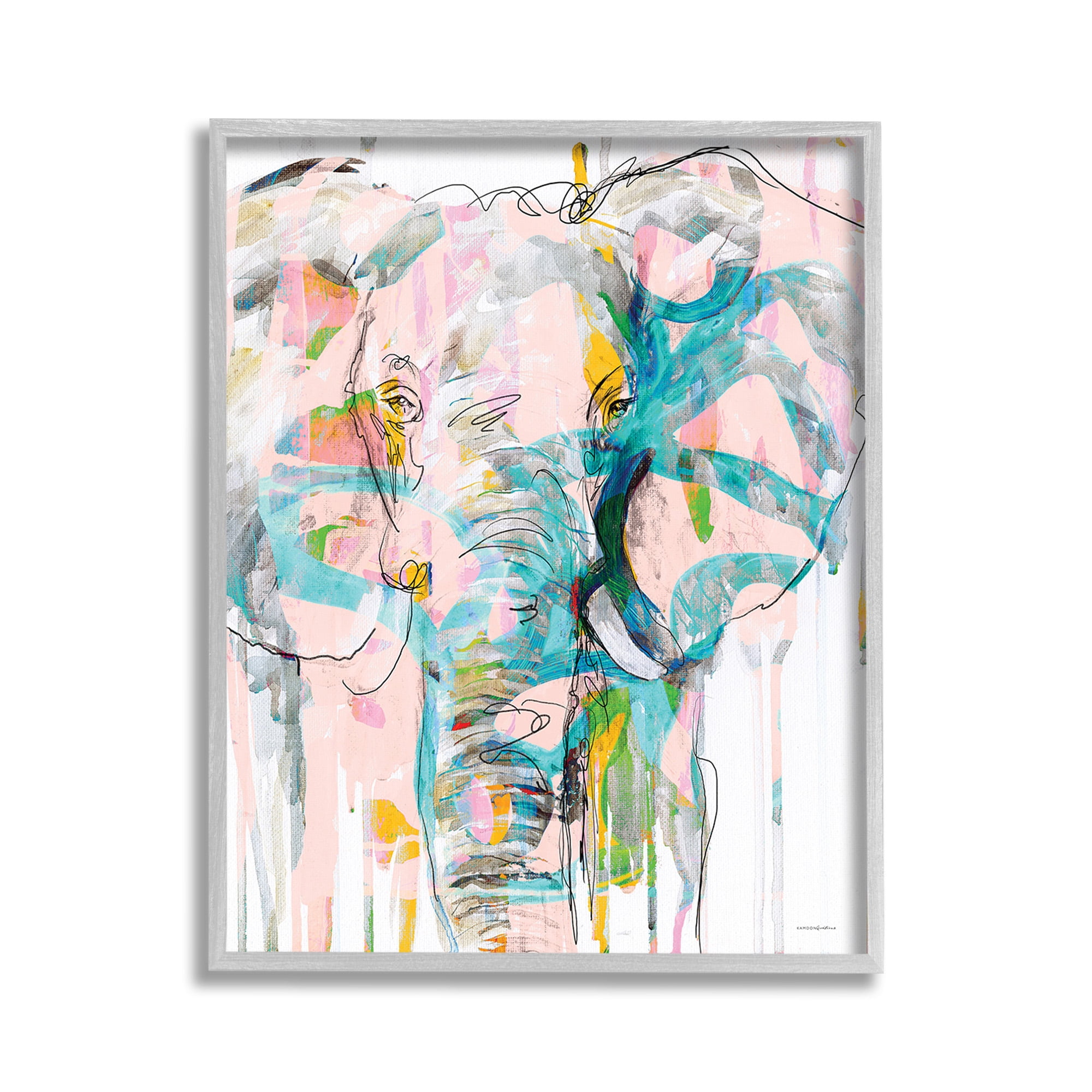 Stupell Industries Abstract Elephant Doodle Animals & Insects Painting Gray Framed Art Print Wall Art, 11 x 14