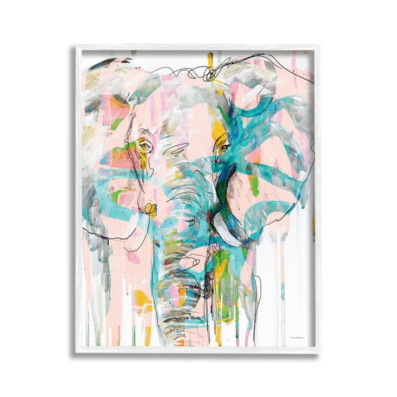 Stupell Industries Abstract Elephant Doodle Animals & Insects Painting White Framed Art Print Wall Art, 11 x 14