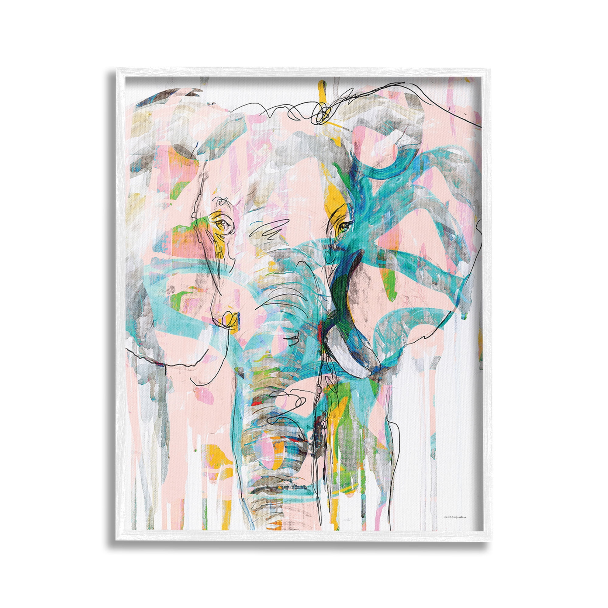 Stupell Industries Abstract Elephant Doodle Animals & Insects Painting White Framed Art Print Wall Art, 16 x 20