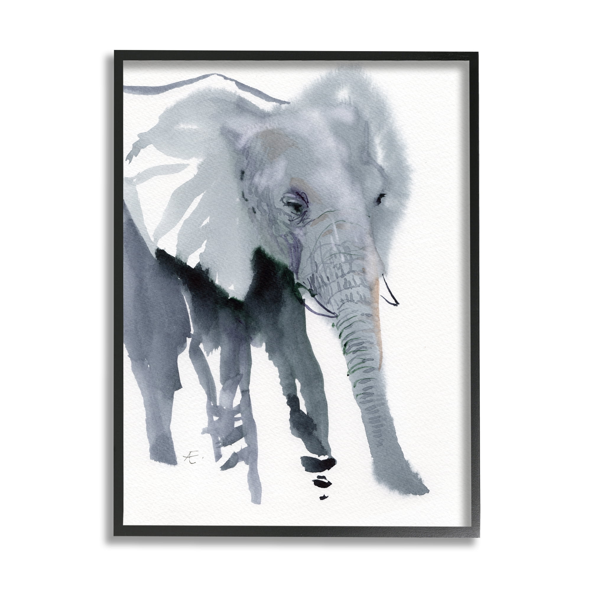Stupell Industries Abstract Elephant March Grey Safari Animal Watercolor Animals & Insects Painting Black Framed Art Print Wall Art, 16 x 20