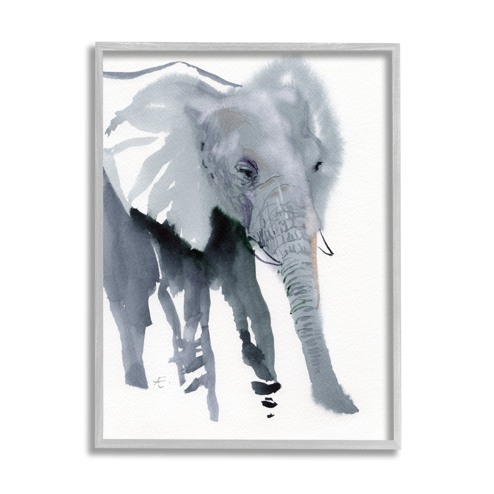 Stupell Industries Abstract Elephant March Grey Safari Animal Watercolor Animals & Insects Painting Gray Framed Art Print Wall Art, 16 x 20