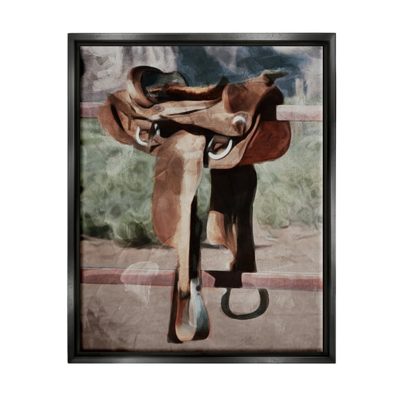 Stupell Industries Abstract Equestrian Saddle Landscape Painting Black Floater Framed Canvas Art Print Wall Art, 17 x 21