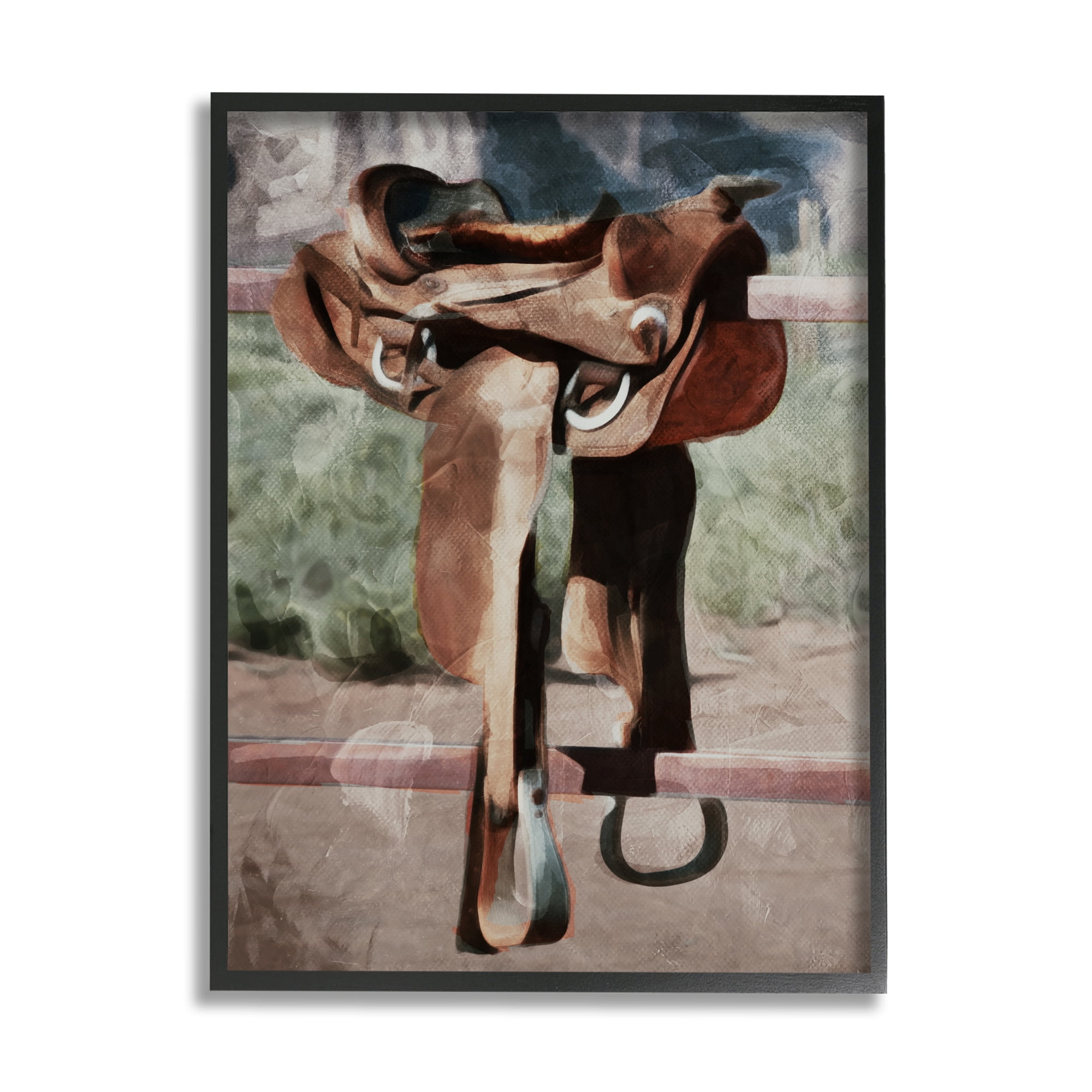 Stupell Industries Abstract Equestrian Saddle Landscape Painting Black Framed Art Print Wall Art, 16 x 20