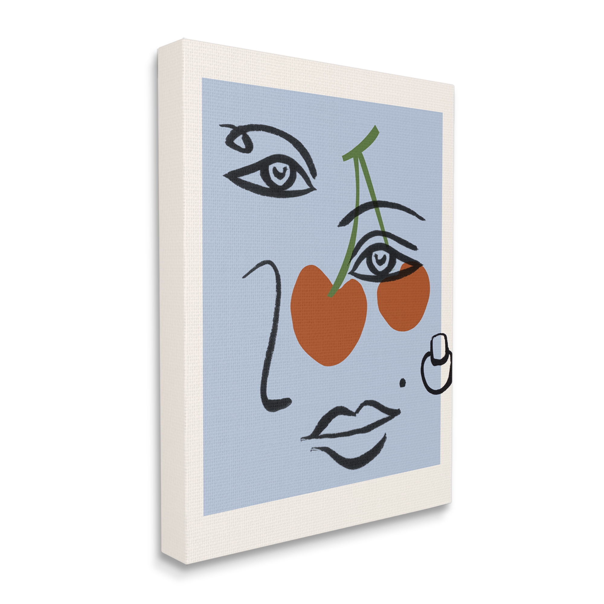 Abstract Face with Cherries on Blue Canvas Wall Art