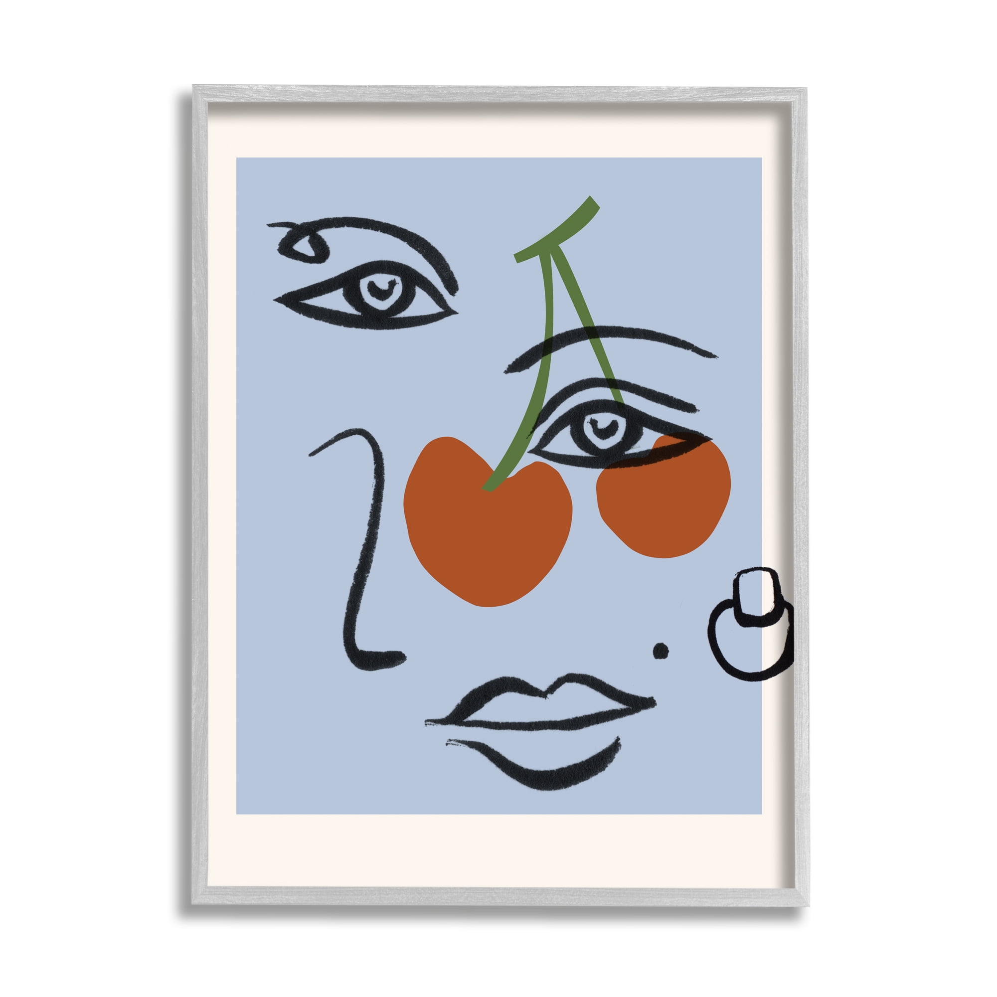 Stupell Industries Abstract Face Bold Cherries Purple Beauty Mark Graphic Art Gray Framed Art Print Wall Art, 16x20, by Melissa Wang