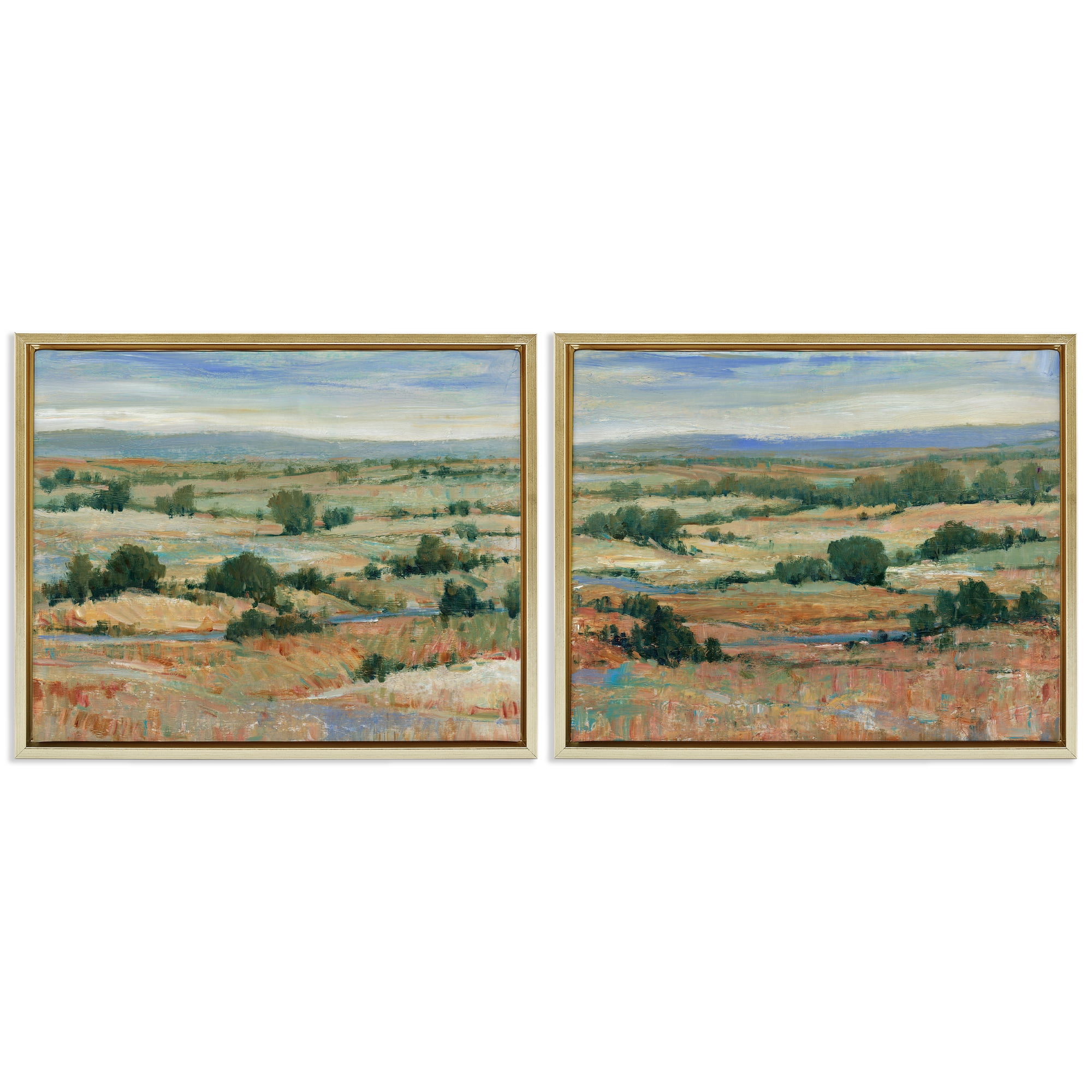 Stupell Industries Abstract Farm Field Landscape Landscape & Nature Painting Gold Floater Framed Canvas Art Print Wall Art, 31 x 25, Set of 2