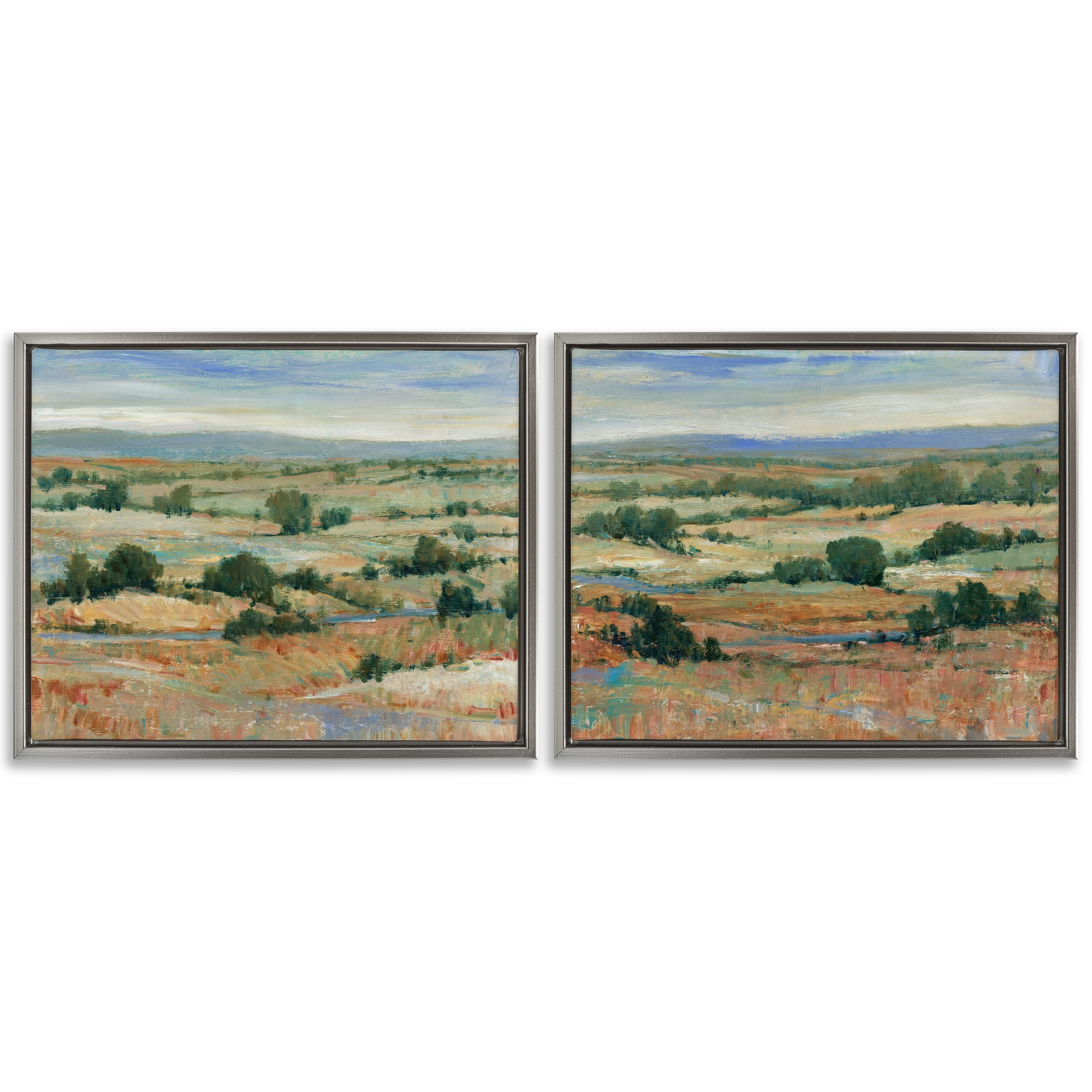 Stupell Industries Abstract Farm Field Landscape Landscape & Nature Painting Gray Floater Framed Canvas Art Print Wall Art, 21 x 17, Set of 2