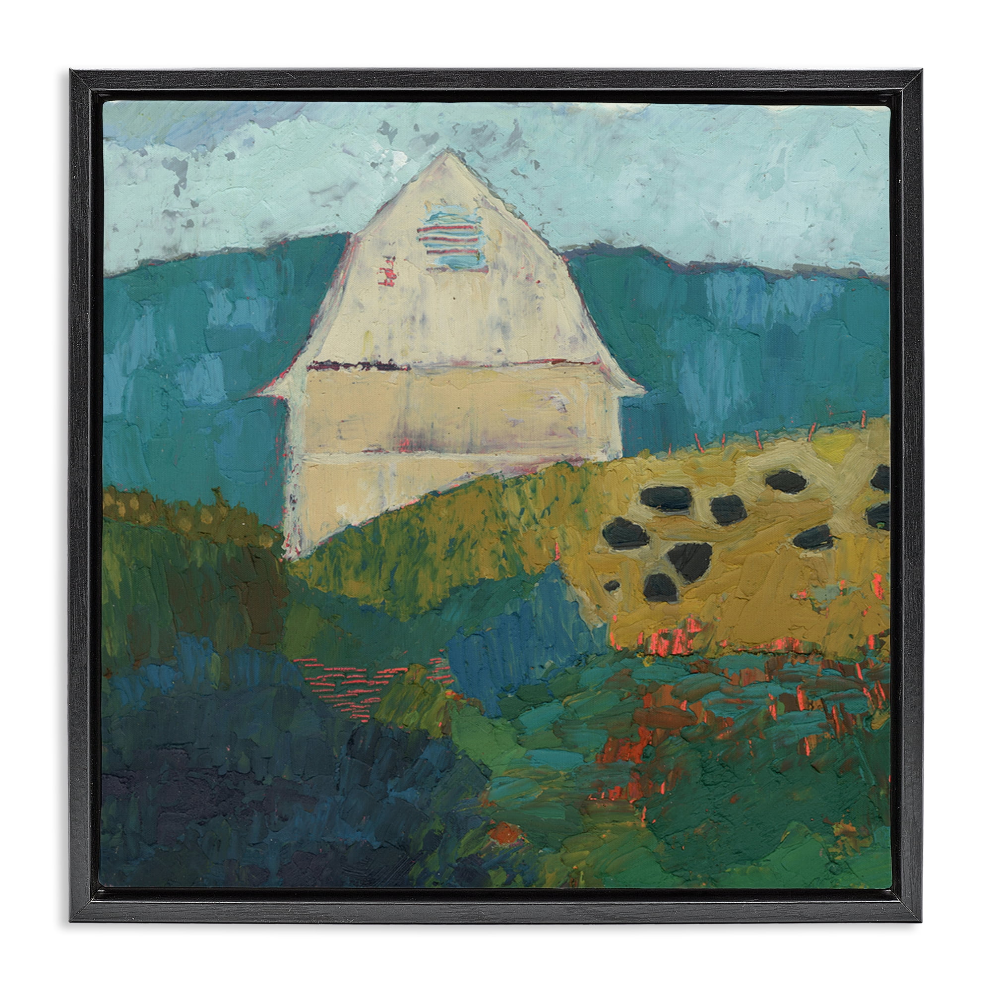 Stupell Industries Abstract Farm Impression Abstract Painting Black Floater Framed Canvas Art Print Wall Art, 18 x 18