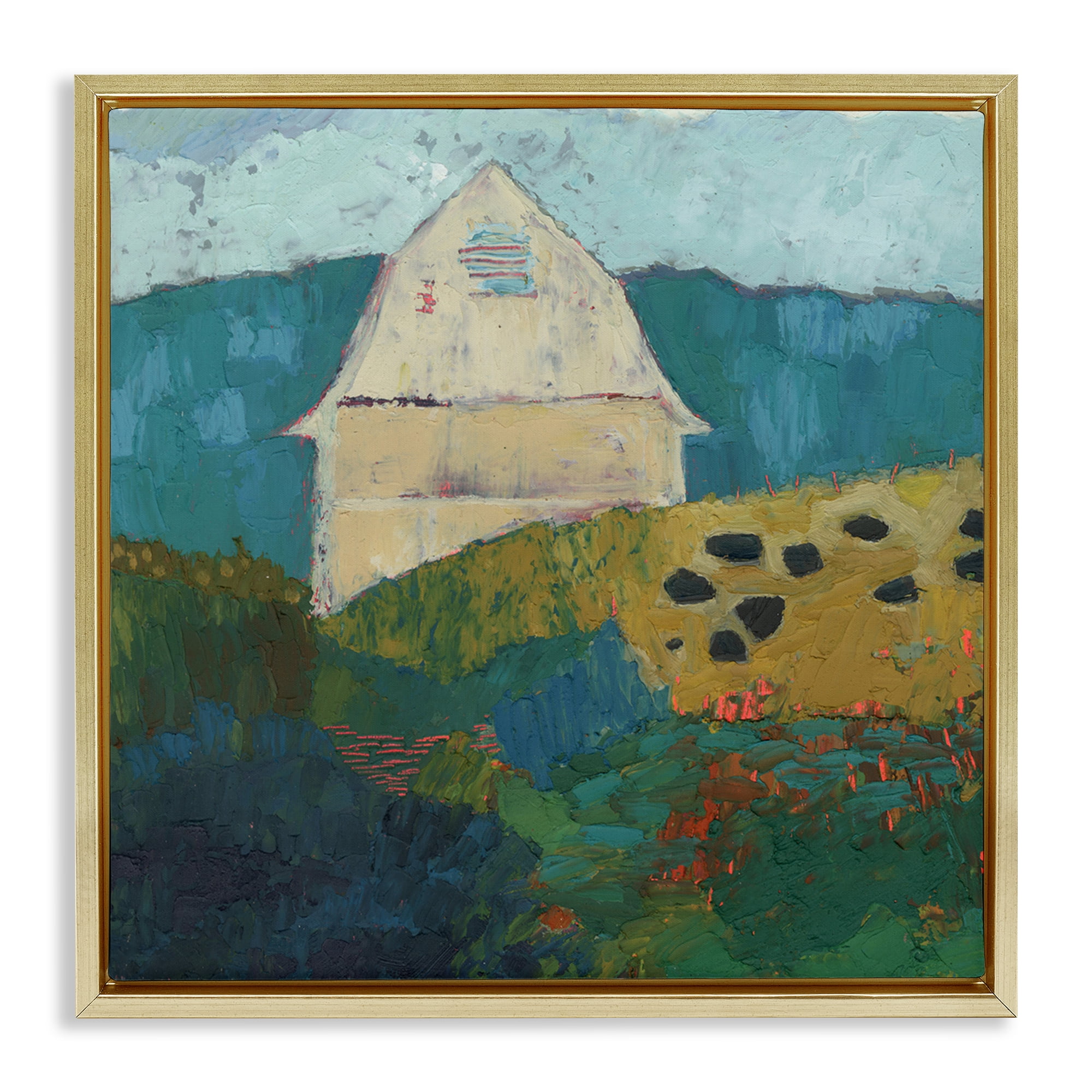 Stupell Industries Abstract Farm Impression Abstract Painting Gold Floater Framed Canvas Art Print Wall Art, 18 x 18