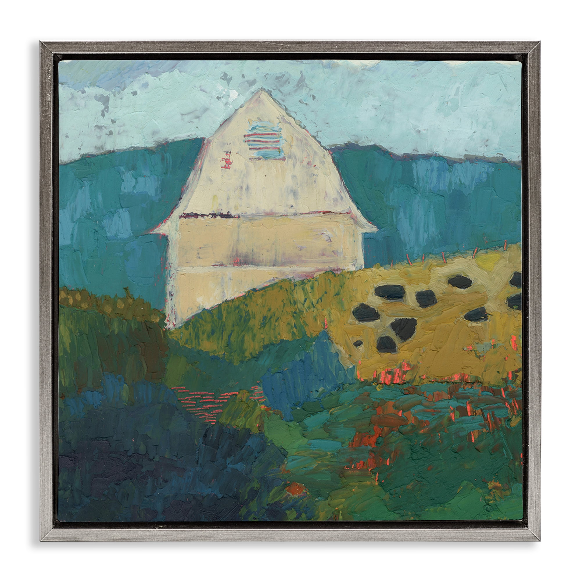 Stupell Industries Abstract Farm Impression Abstract Painting Gray Floater Framed Canvas Art Print Wall Art, 18 x 18
