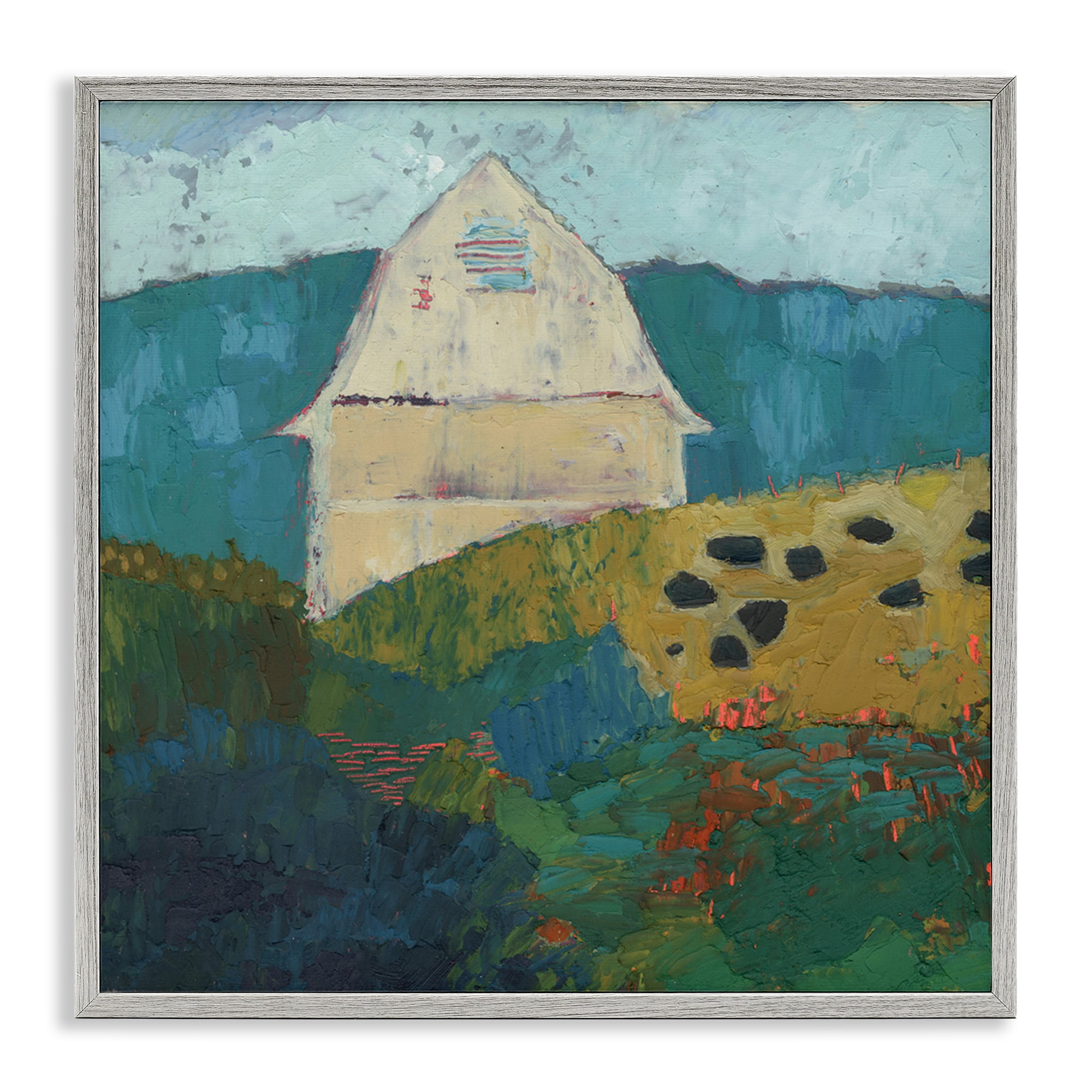 Stupell Industries Abstract Farm Impression Abstract Painting Gray Framed Art Print Wall Art, 24 x 24