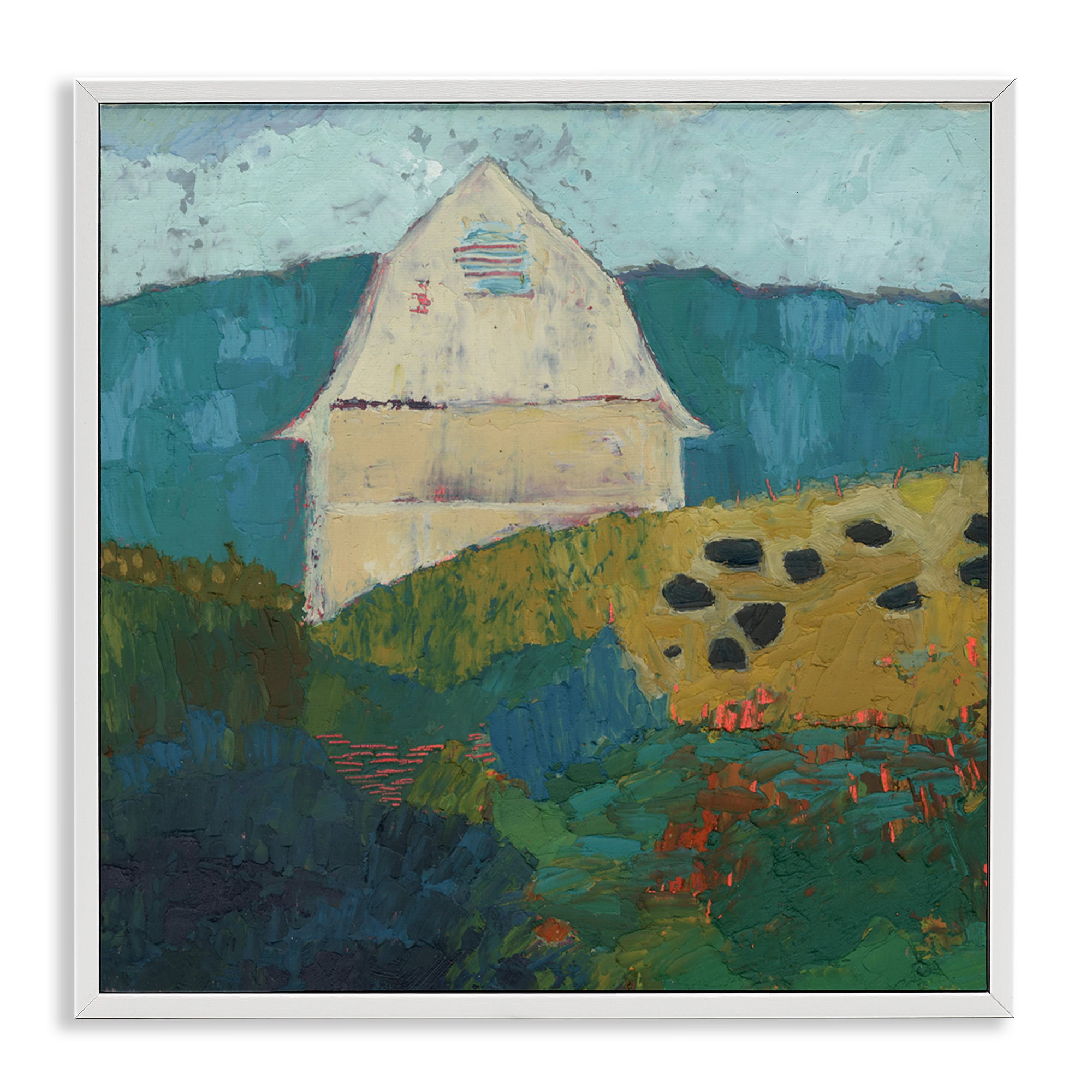 Stupell Industries Abstract Farm Impression Abstract Painting White Framed Art Print Wall Art, 24 x 24