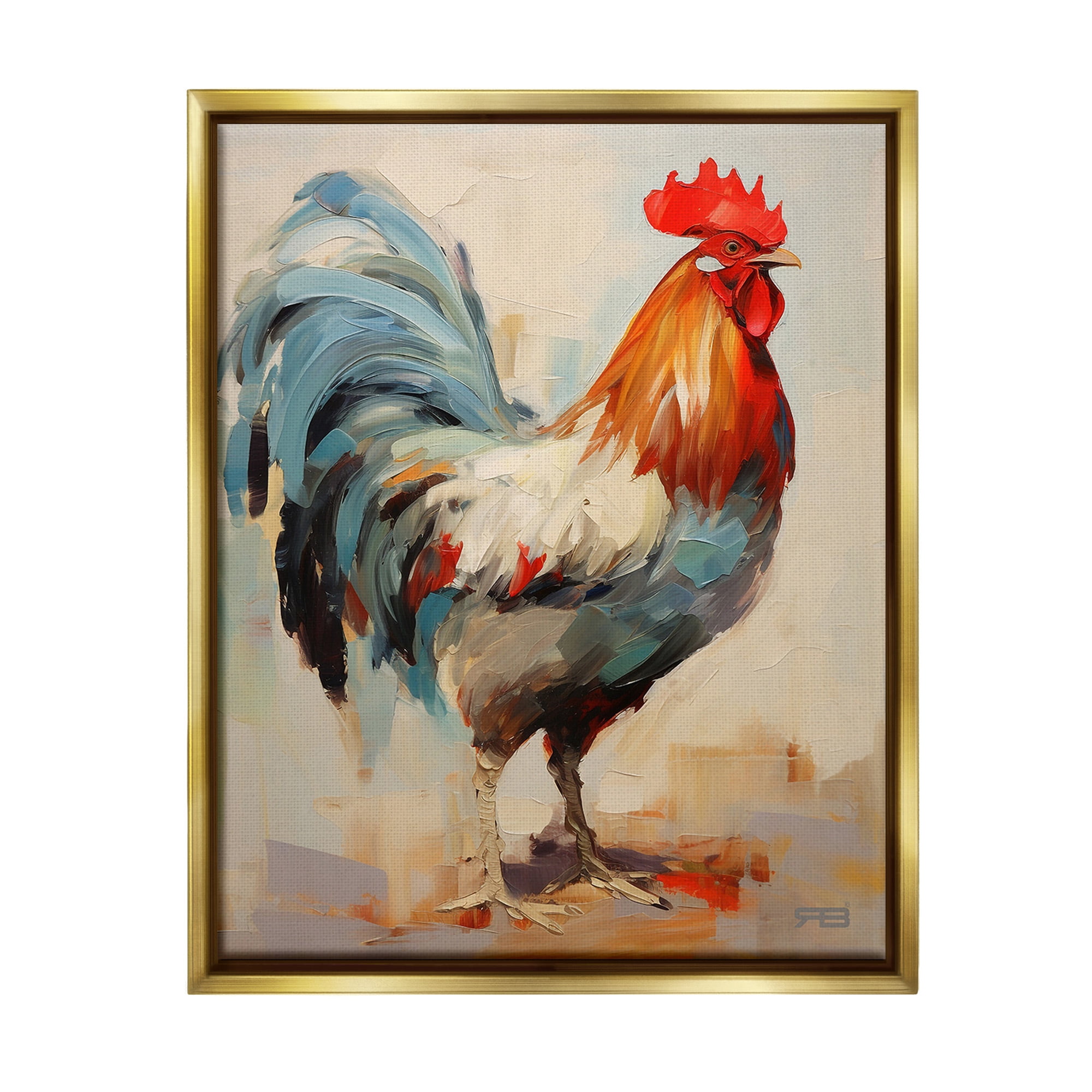Stupell Industries Abstract Farmhouse Hen Animals & Insects Painting Gold Floater Framed Canvas Art Print Wall Art, 25 x 31