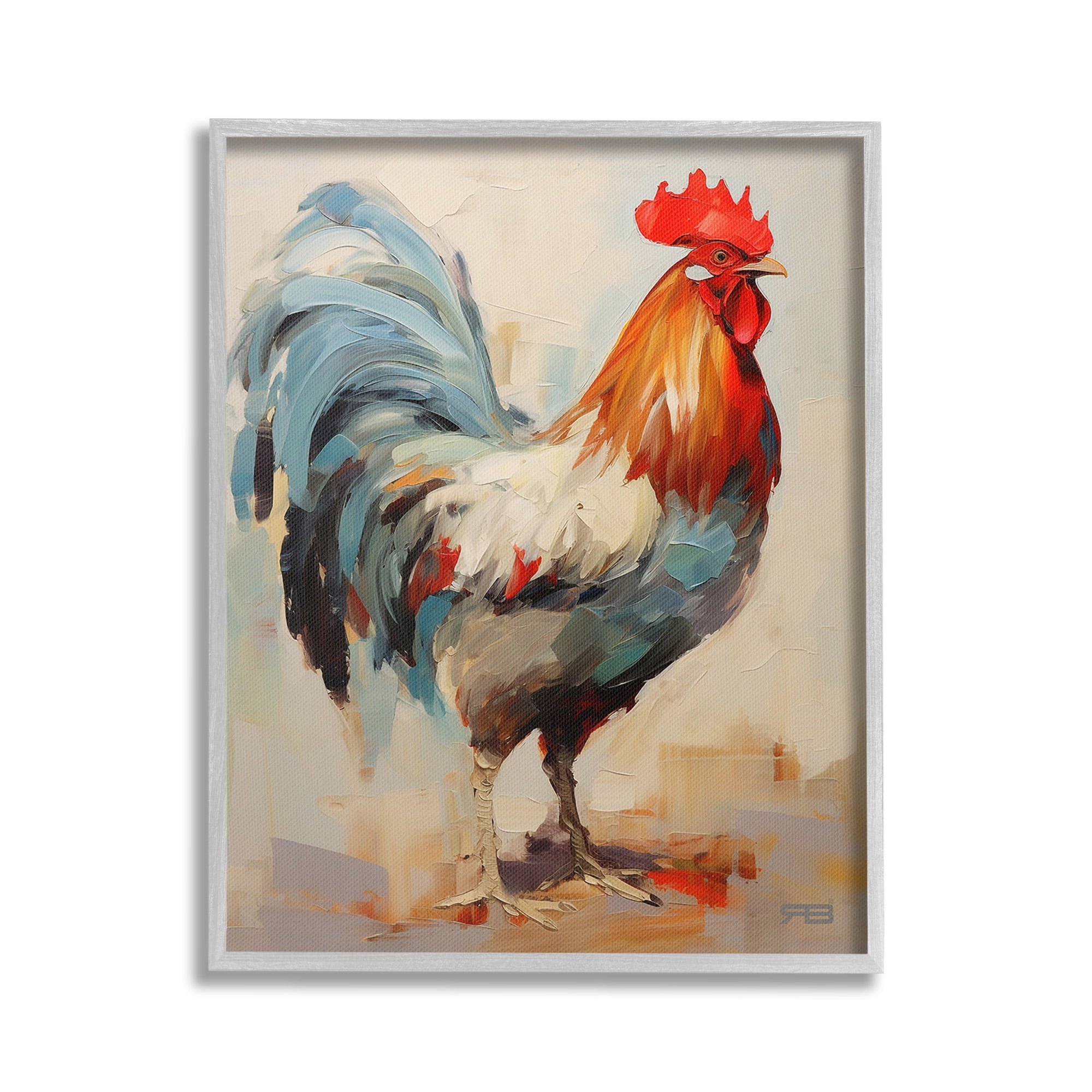 Stupell Industries Abstract Farmhouse Hen Animals & Insects Painting Gray Framed Art Print Wall Art, 24 x 30