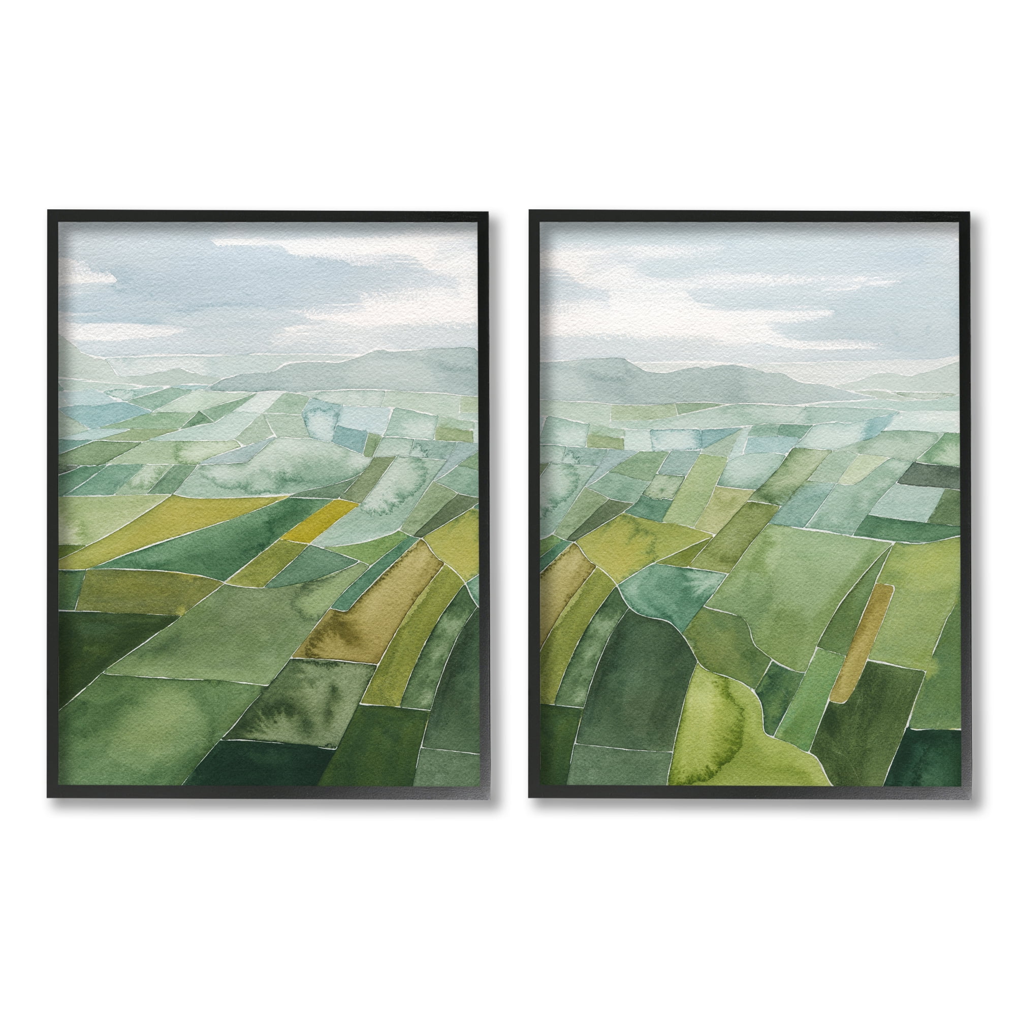 Stupell Industries Abstract Farmland Landscape Nature Painting Black Framed Art Print Wall Art, 11 x 14, Set of 2