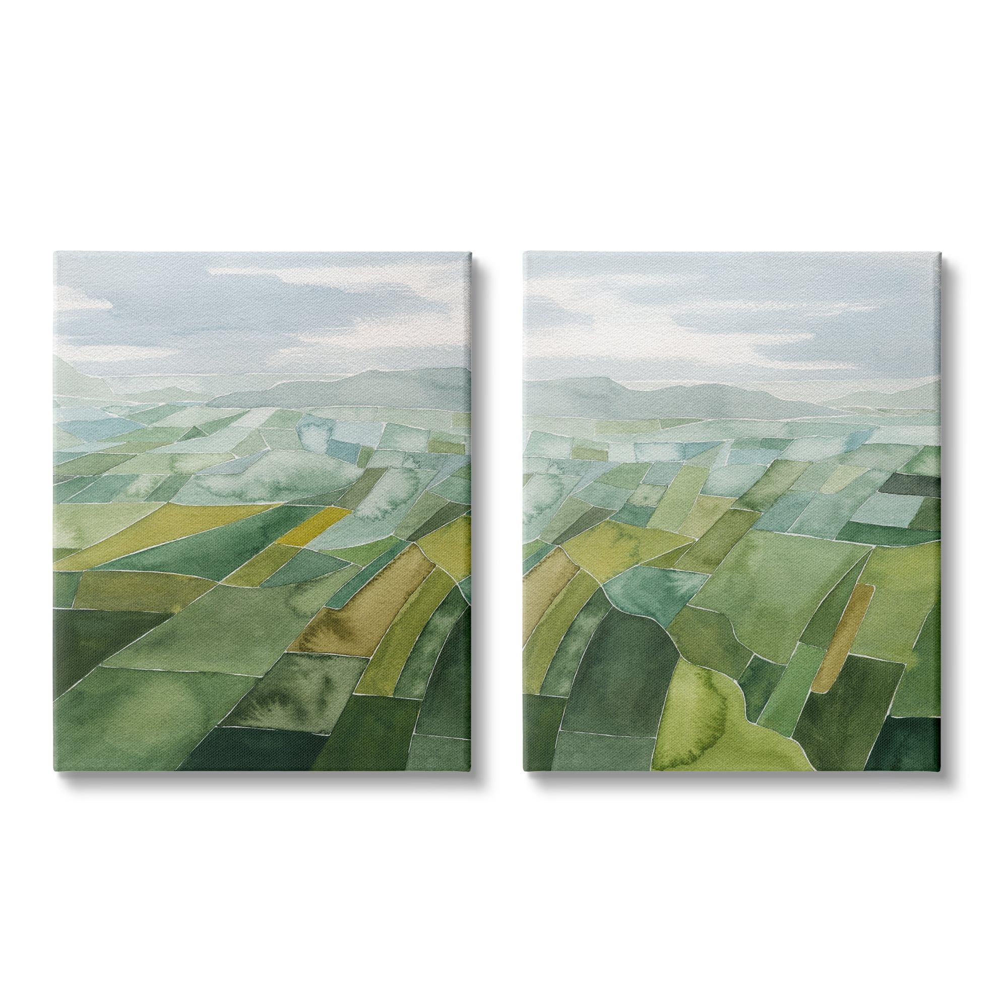 Stupell Industries Abstract Farmland Landscape Nature Painting Gallery Wrapped Canvas Print Wall Art, 16 x 20, Set of 2