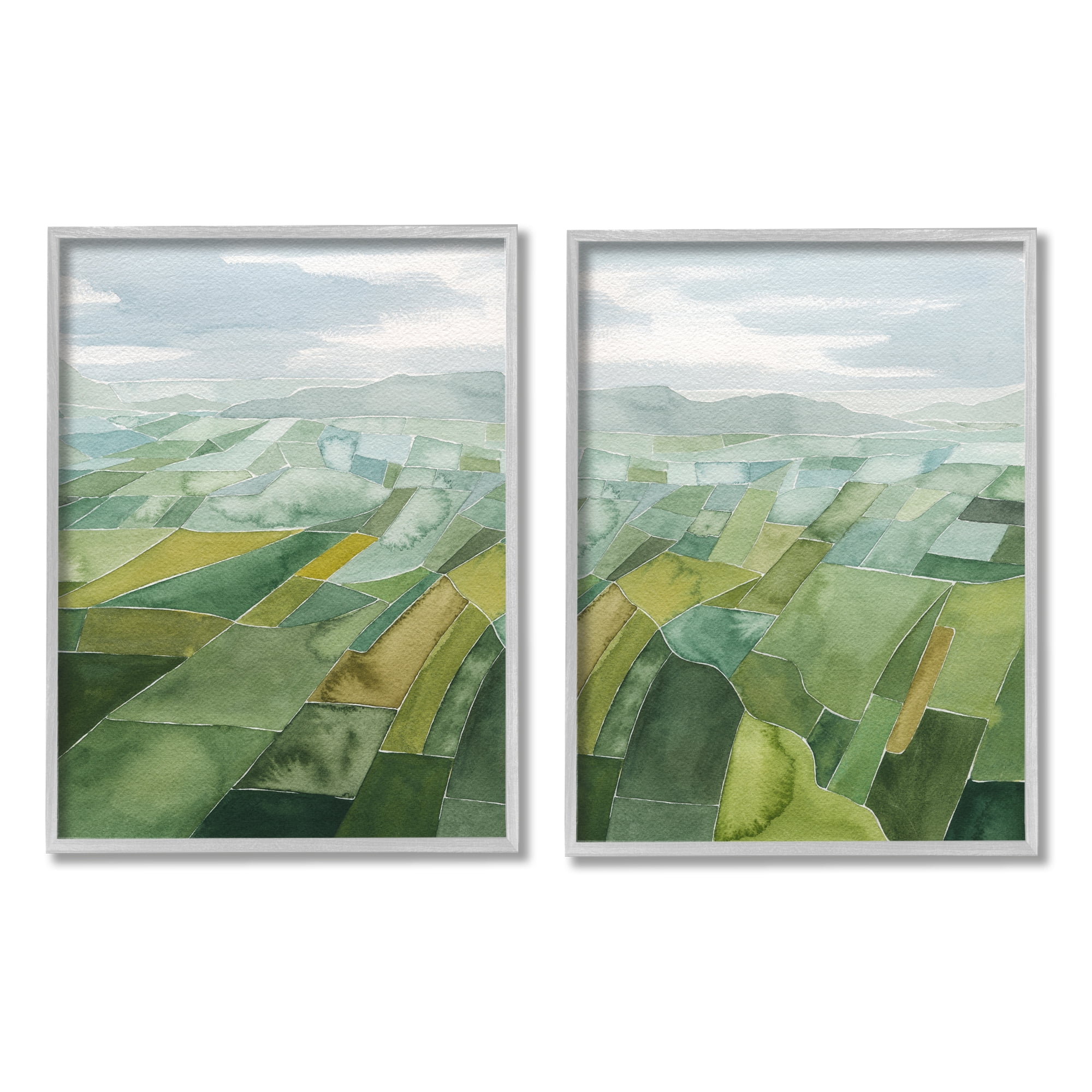 Stupell Industries Abstract Farmland Landscape Nature Painting Gray Framed Art Print Wall Art, 16 x 20, Set of 2