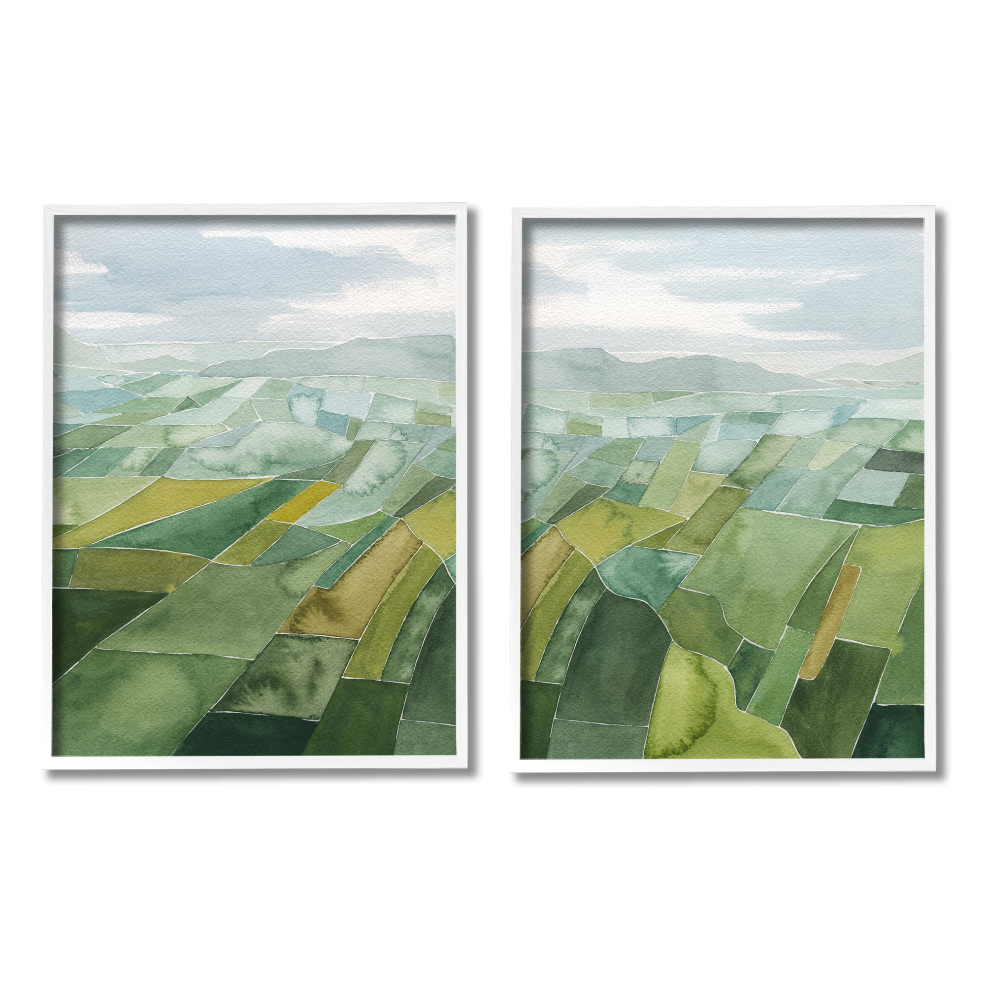 Stupell Industries Abstract Farmland Landscape Nature Painting White Framed Art Print Wall Art, 16 x 20, Set of 2