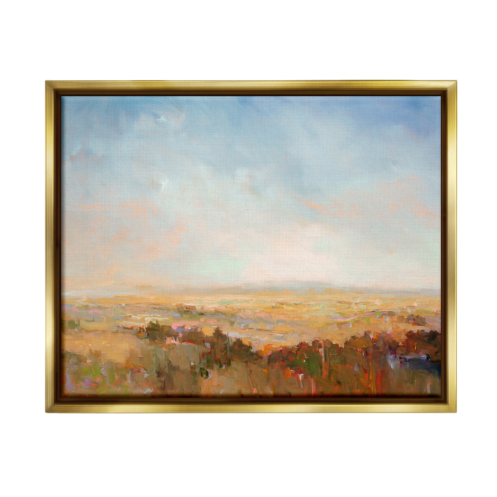 Stupell Industries Abstract Farmland Nature Landscape Painting Gold Floater Framed Canvas Art Print Wall Art, 21 x 17