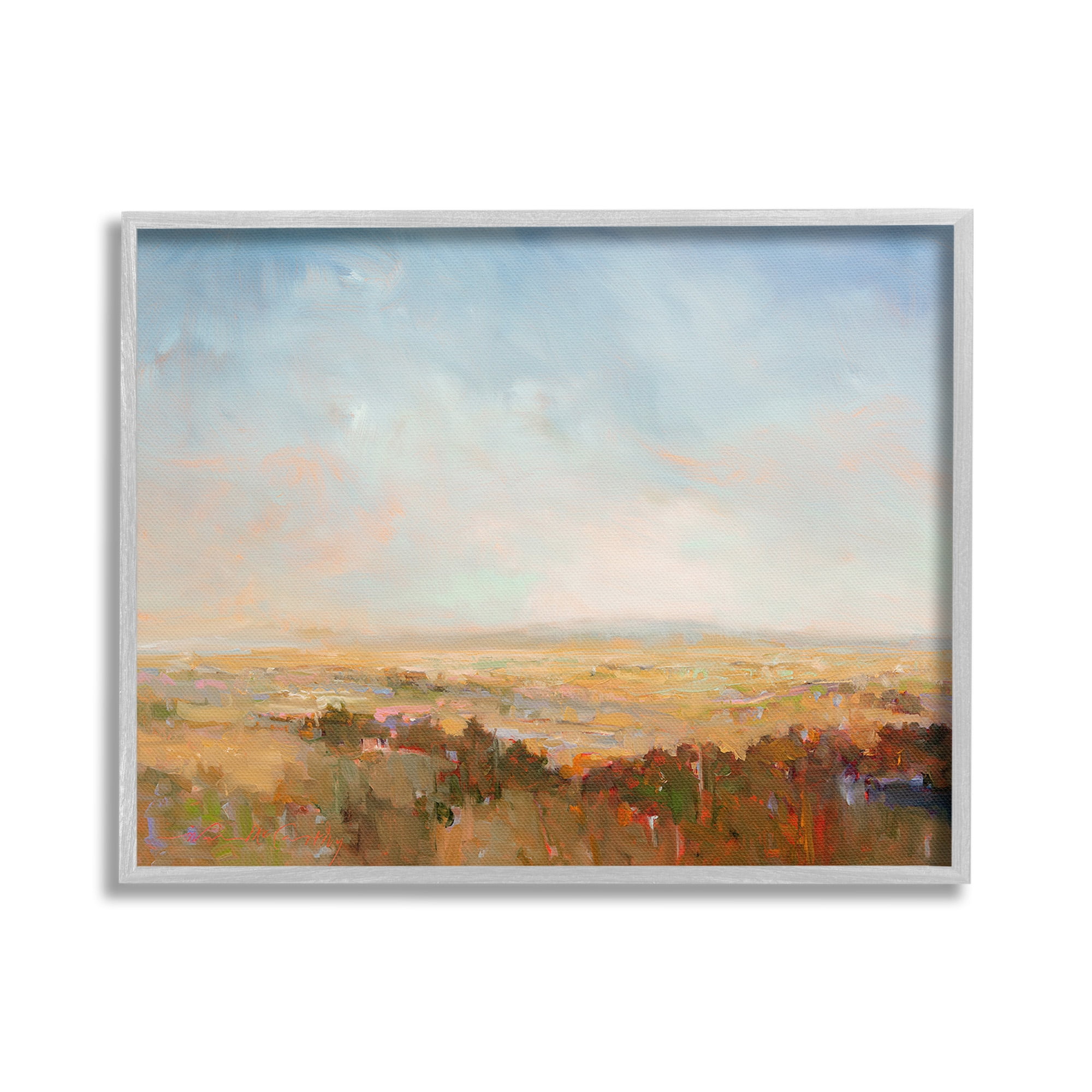 Stupell Industries Abstract Farmland Nature Landscape Painting Gray Framed Art Print Wall Art, 30 x 24