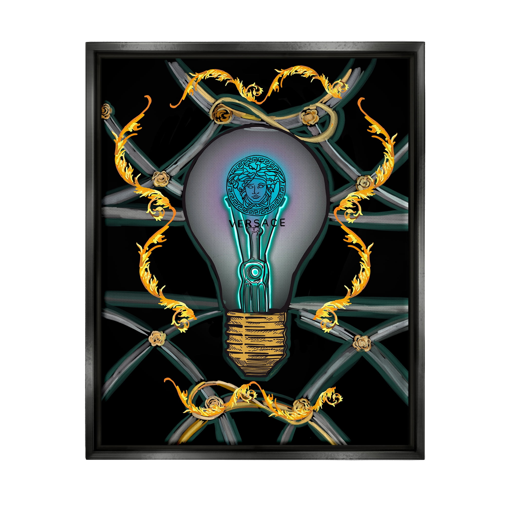 Stupell Industries Abstract Fashion Brand Lightbulb Beauty & Fashion Painting Black Floater Framed Canvas Art Print Wall Art, 25 x 31