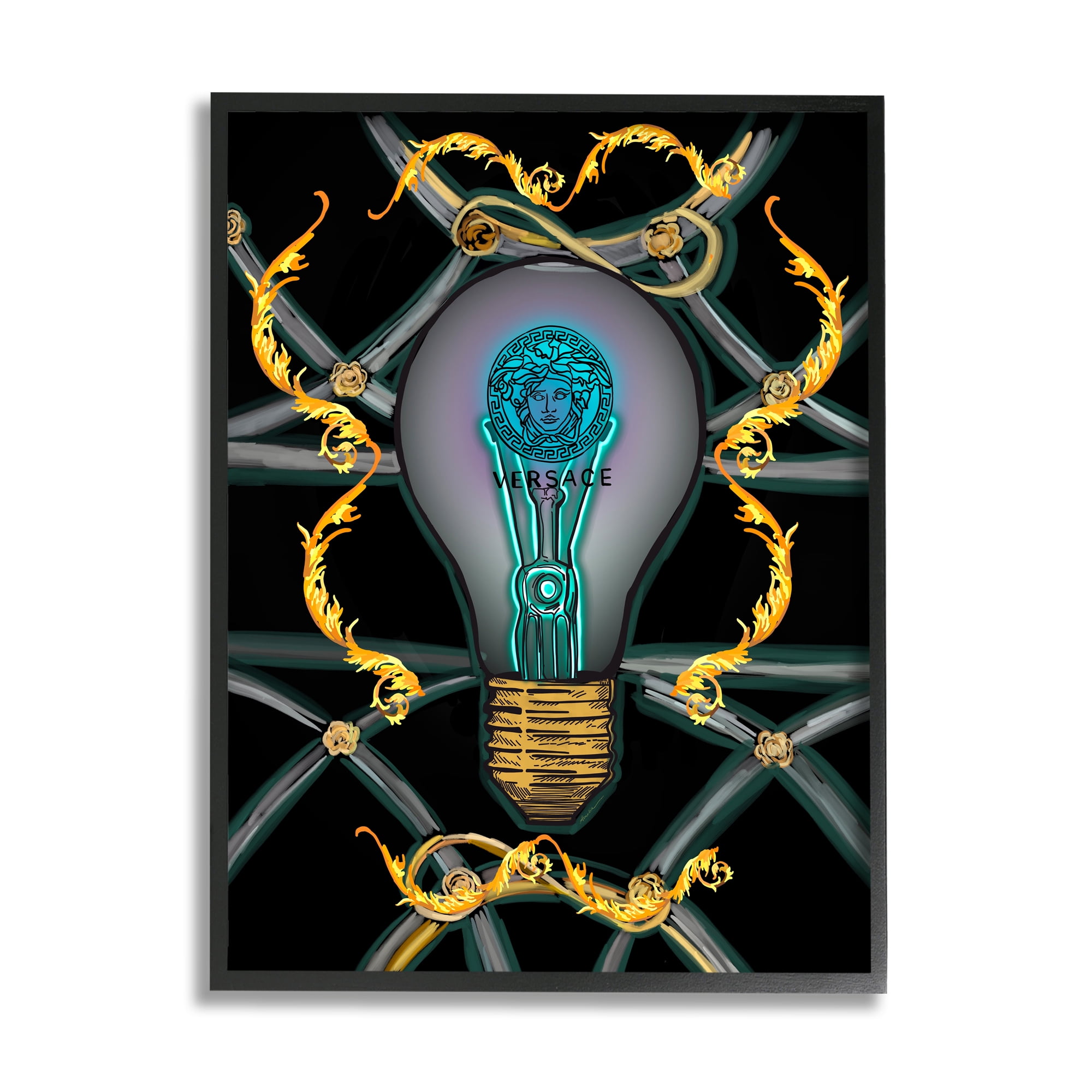 Stupell Industries Abstract Fashion Brand Lightbulb Beauty & Fashion Painting Black Framed Art Print Wall Art, 11 x 14