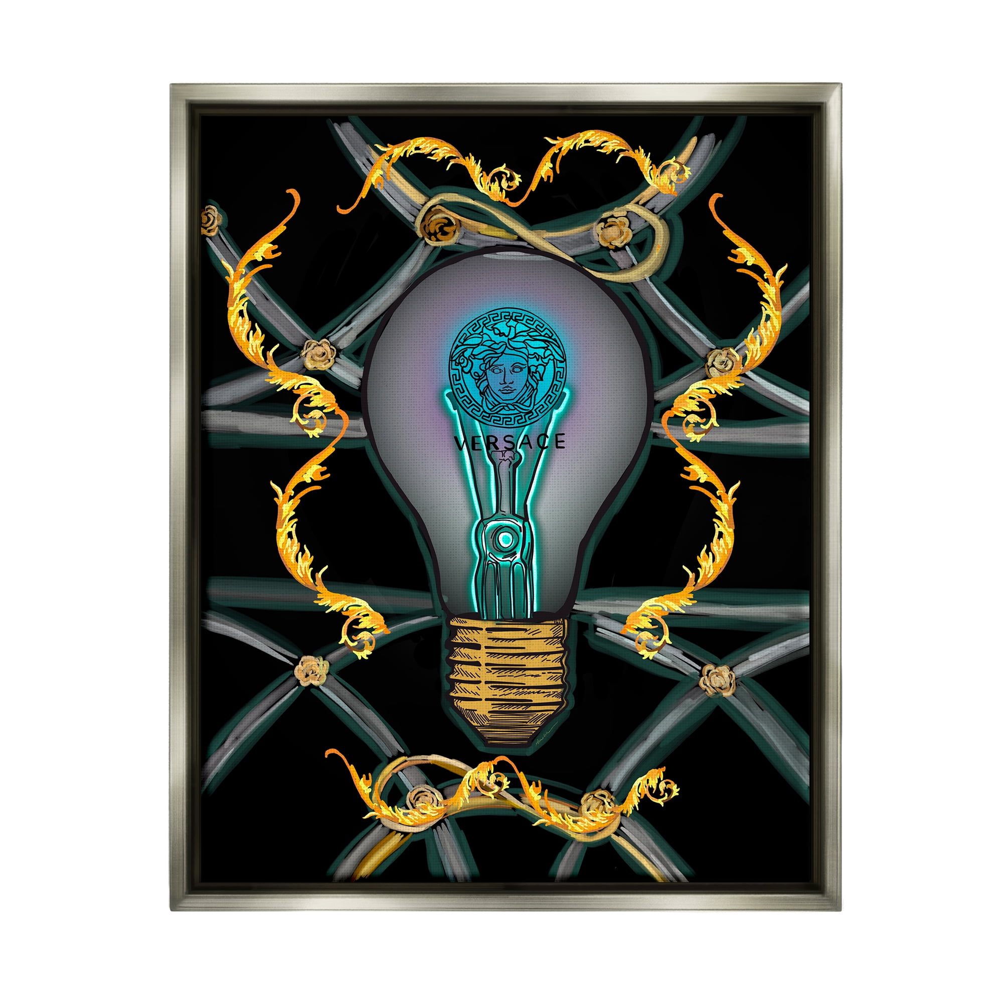 Stupell Industries Abstract Fashion Brand Lightbulb Beauty & Fashion Painting Gray Floater Framed Canvas Art Print Wall Art, 25 x 31