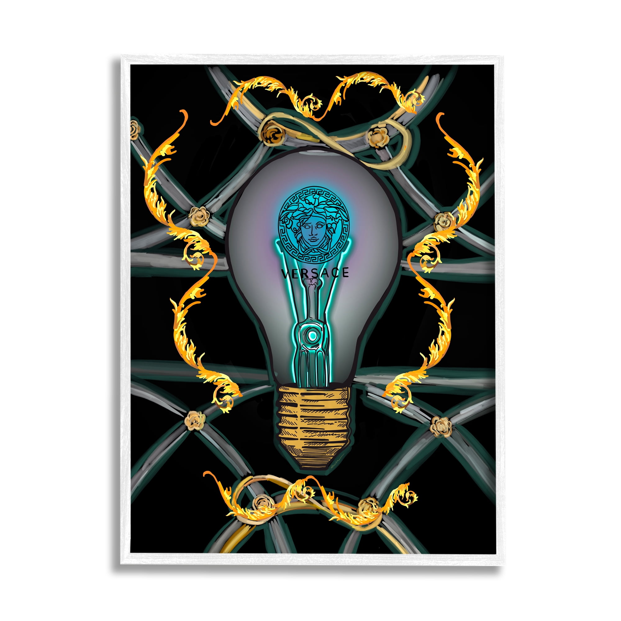 Stupell Industries Abstract Fashion Brand Lightbulb Beauty & Fashion Painting White Framed Art Print Wall Art, 24 x 30