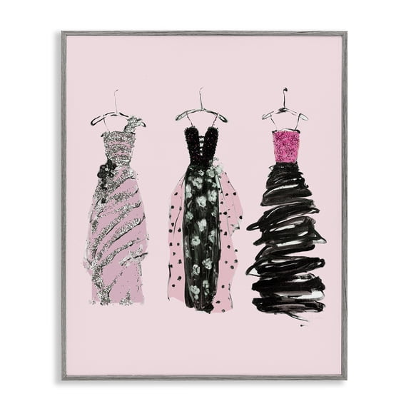 Stupell Industries Abstract Fashion Gowns Fashion Painting Gray Framed Art Print Wall Art, 16 x 20
