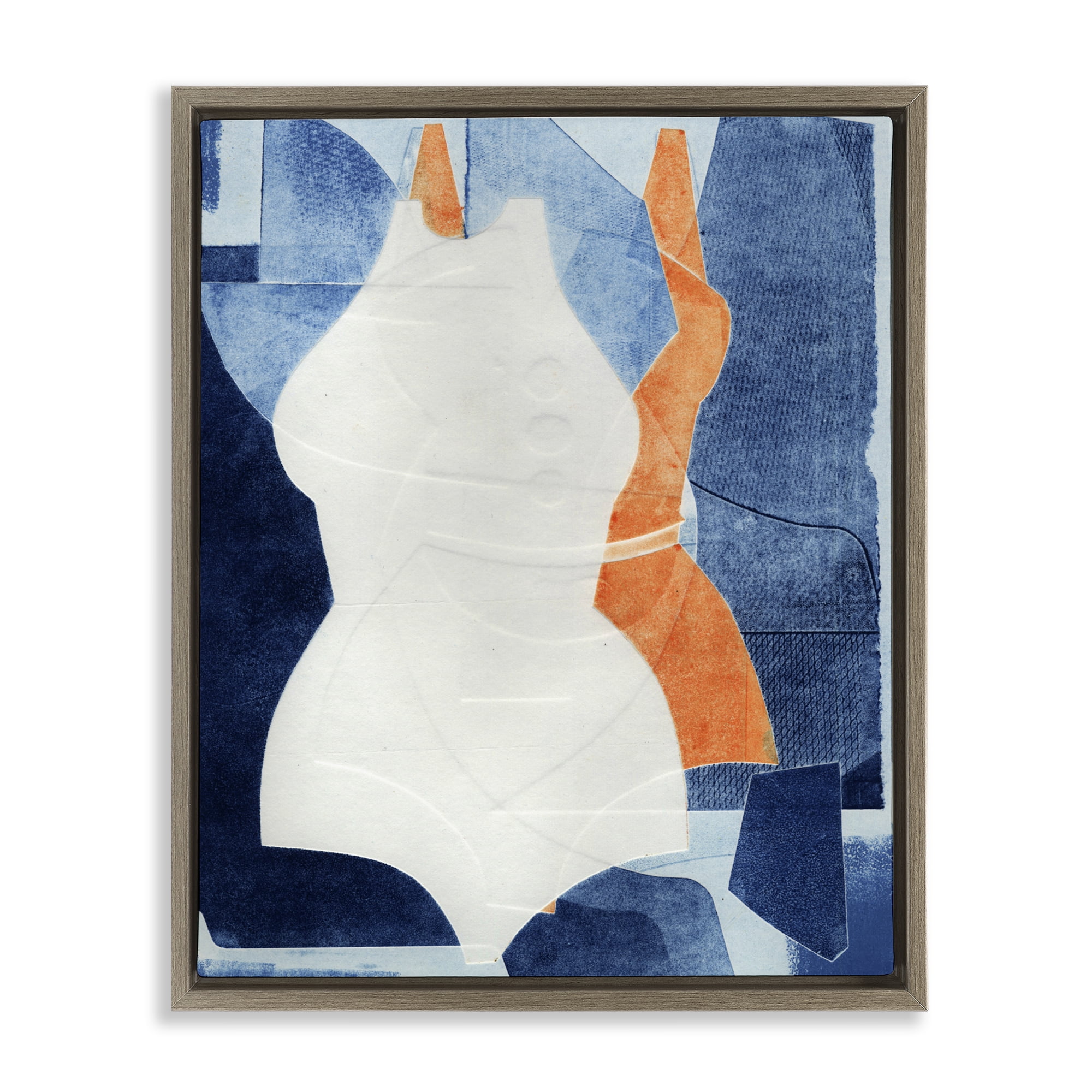 Stupell Industries Abstract Fashion Shapes Blue Brown Framed Floater Canvas Wall Art, design by Stacy Milrany