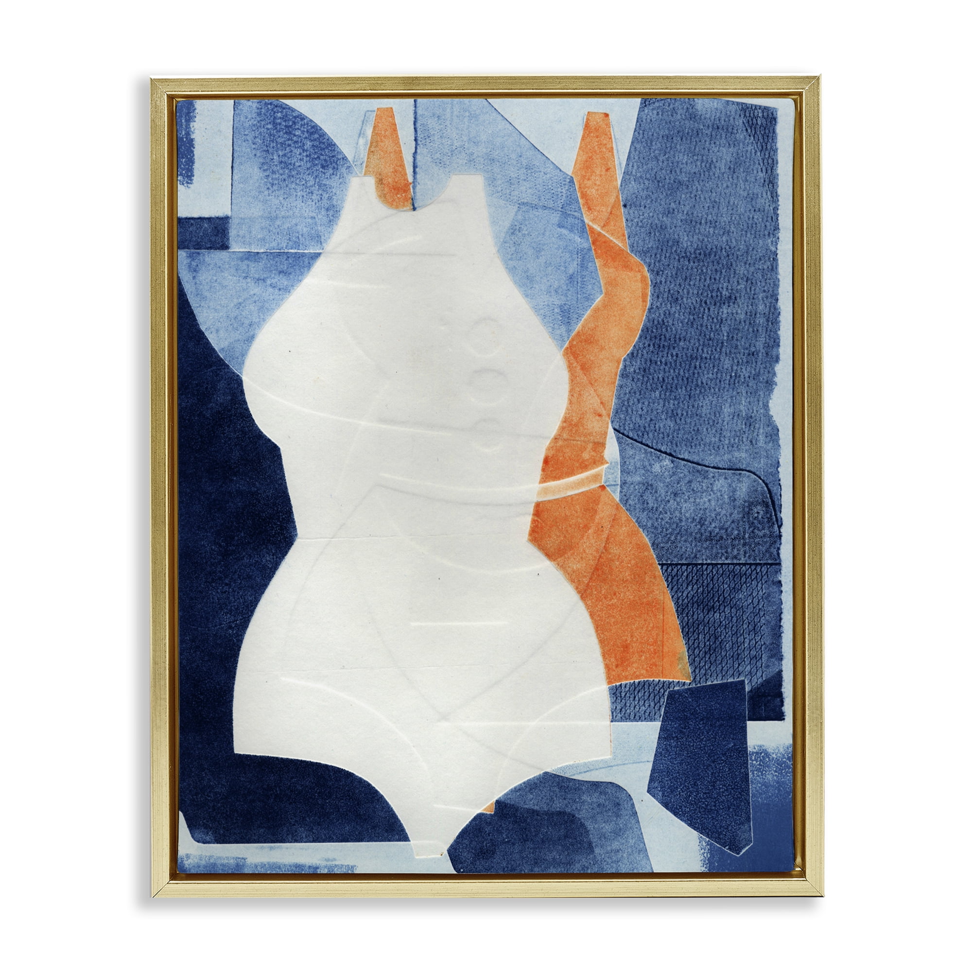 Stupell Industries Abstract Fashion Shapes Blue Gold Framed Floater Canvas Wall Art, design by Stacy Milrany
