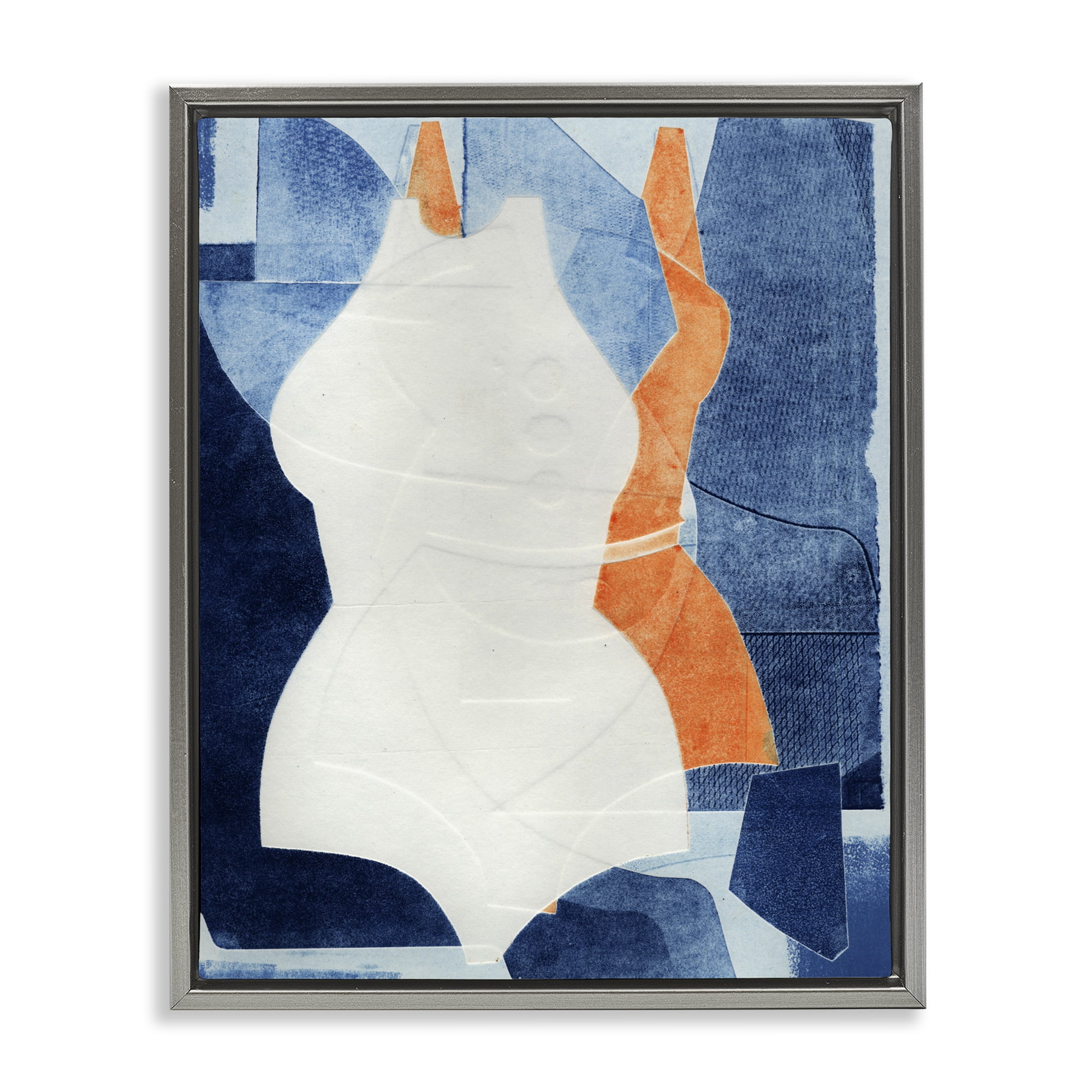 Stupell Industries Abstract Fashion Shapes Blue Gray Framed Floater Canvas Wall Art, design by Stacy Milrany