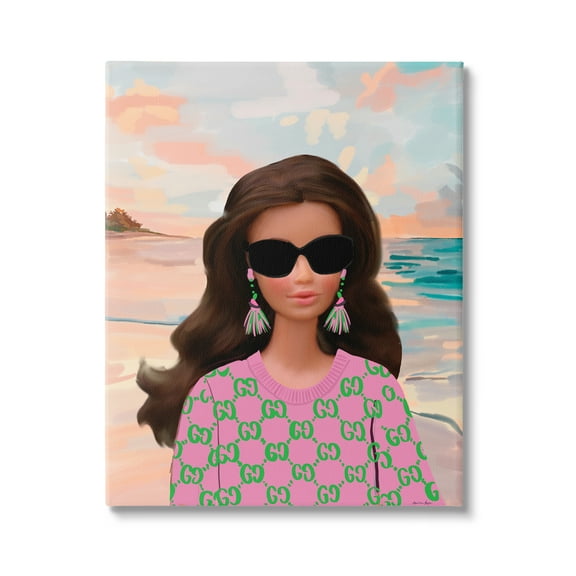 Stupell Industries Abstract Fashionista on Beach Landscape Painting Gallery Wrapped Canvas Art Print Wall Art, 16 x 20