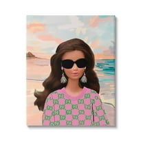 Stupell Industries Abstract Fashionista on Beach Landscape Painting Gallery Wrapped Canvas Art Print Wall Art, 16 x 20